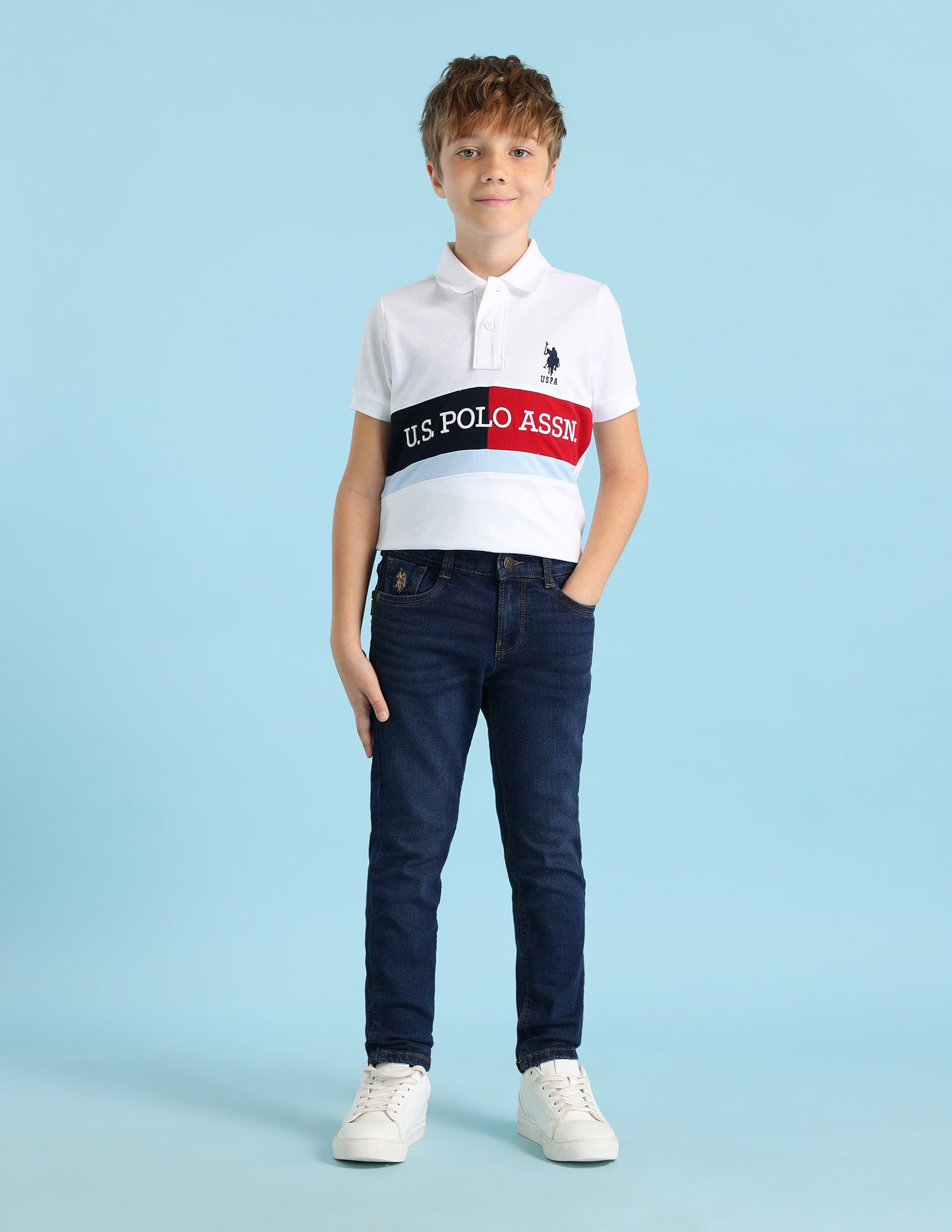 Boys Mid Rise Slim Fit Jeans Dark Wash - U.S. POLO ASSN. | Large