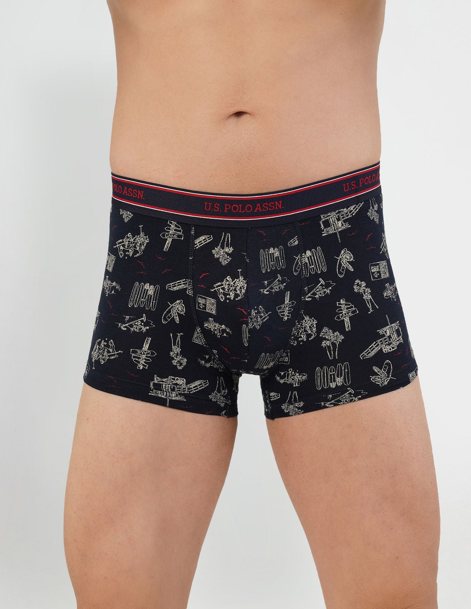 All Over Print Cotton Spandex I616 Trunks - Pack Of 2 Blue and Navy - U.S. POLO ASSN. | Large