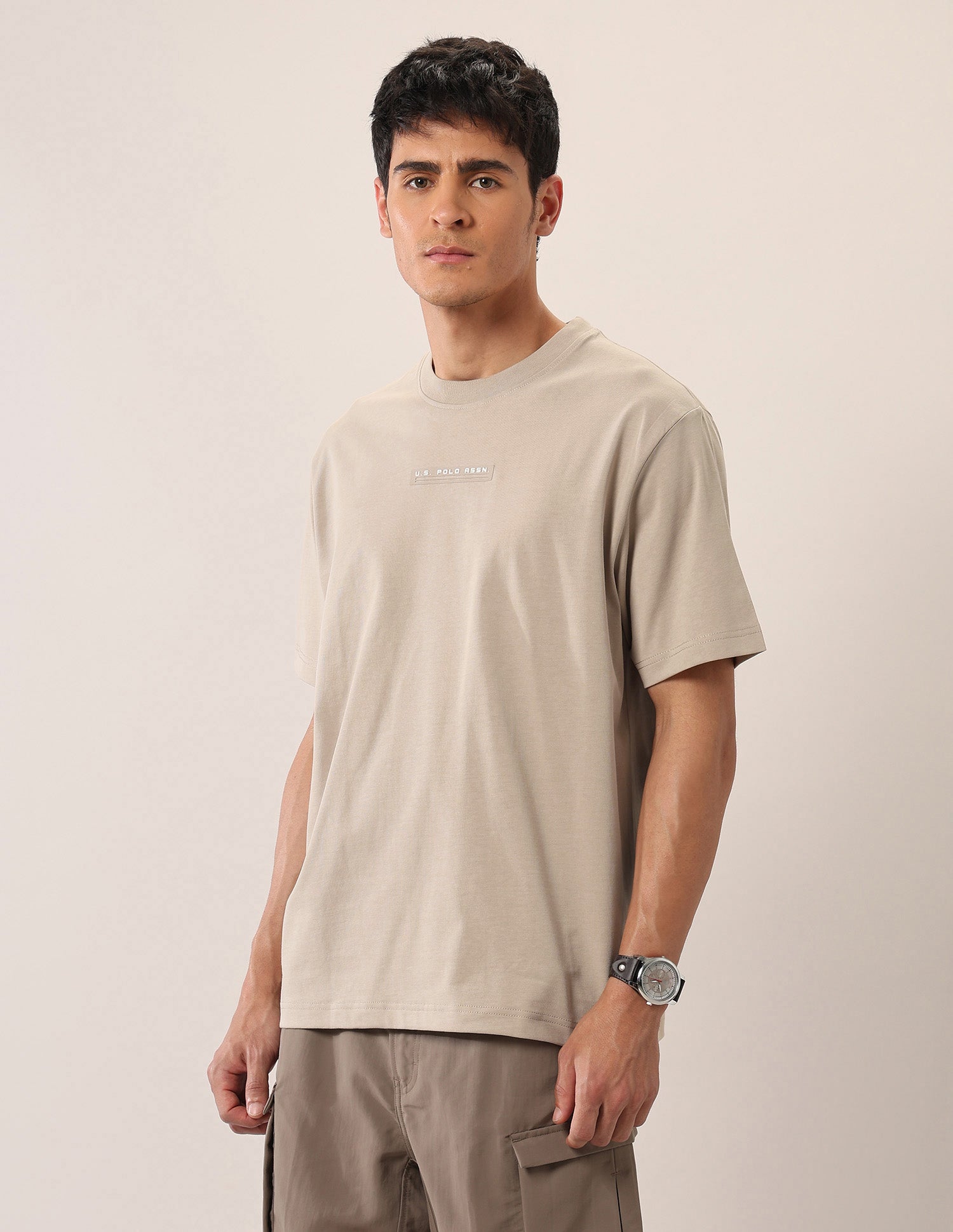 Oversized Fit Pure Cotton T-Shirt Ivory - U.S. Polo Assn. India | Large