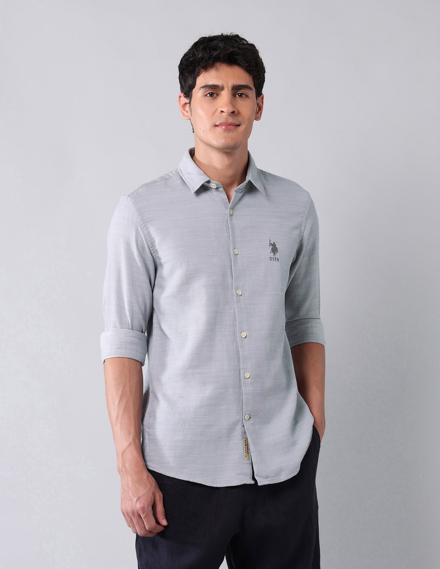 All-Over Printed Pure Cotton Shirt Grey - U.S. Polo Assn. India | Large