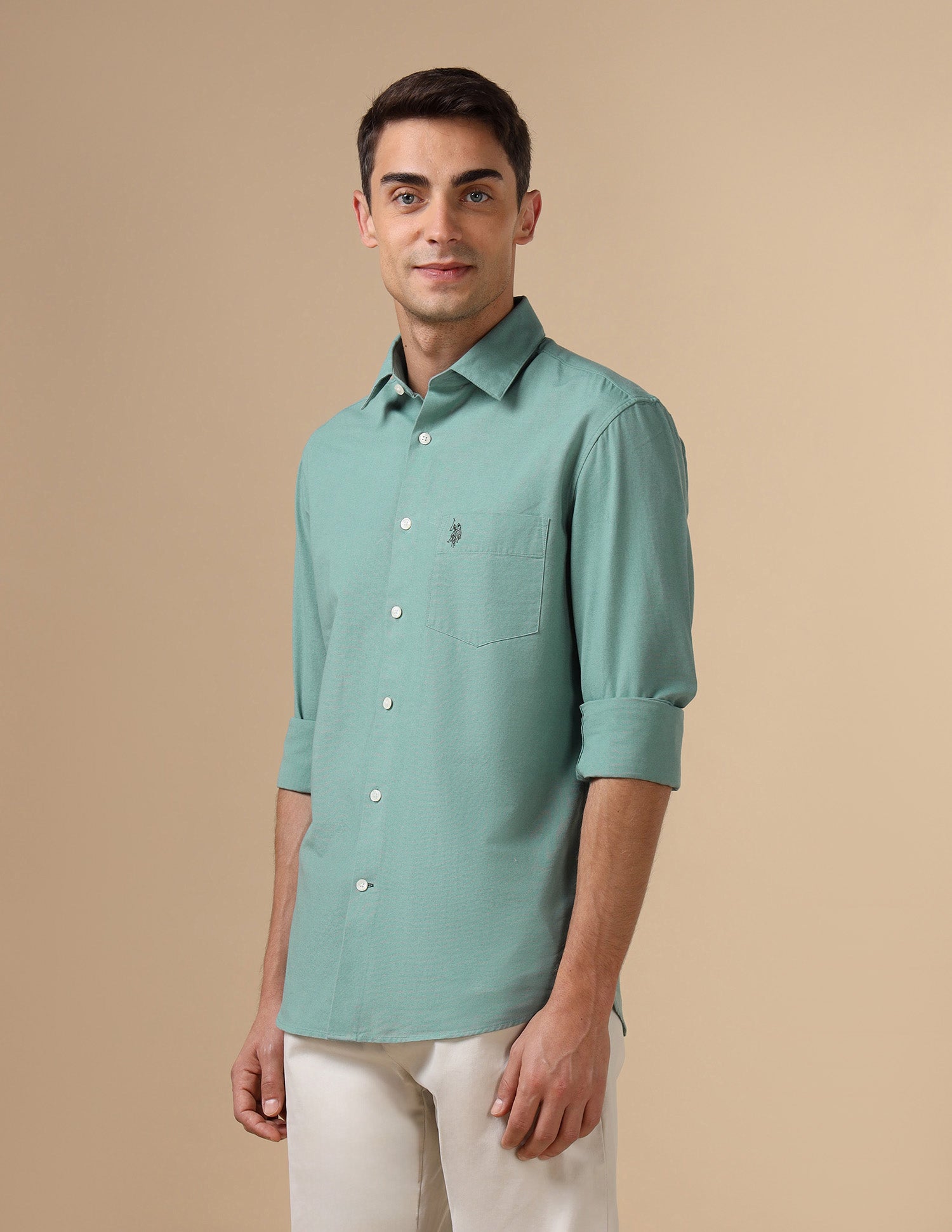 Pure Cotton Tailored Fit Shirt Teal - U.S. Polo Assn. India | Large