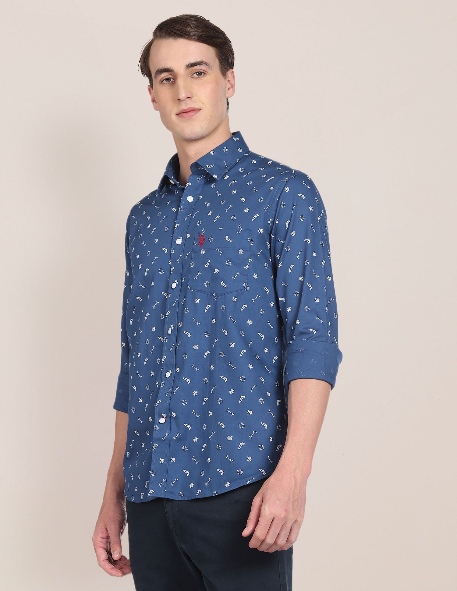 Herringbone All Over Print Casual Shirt Navy - U.S. Polo Assn. India | Large
