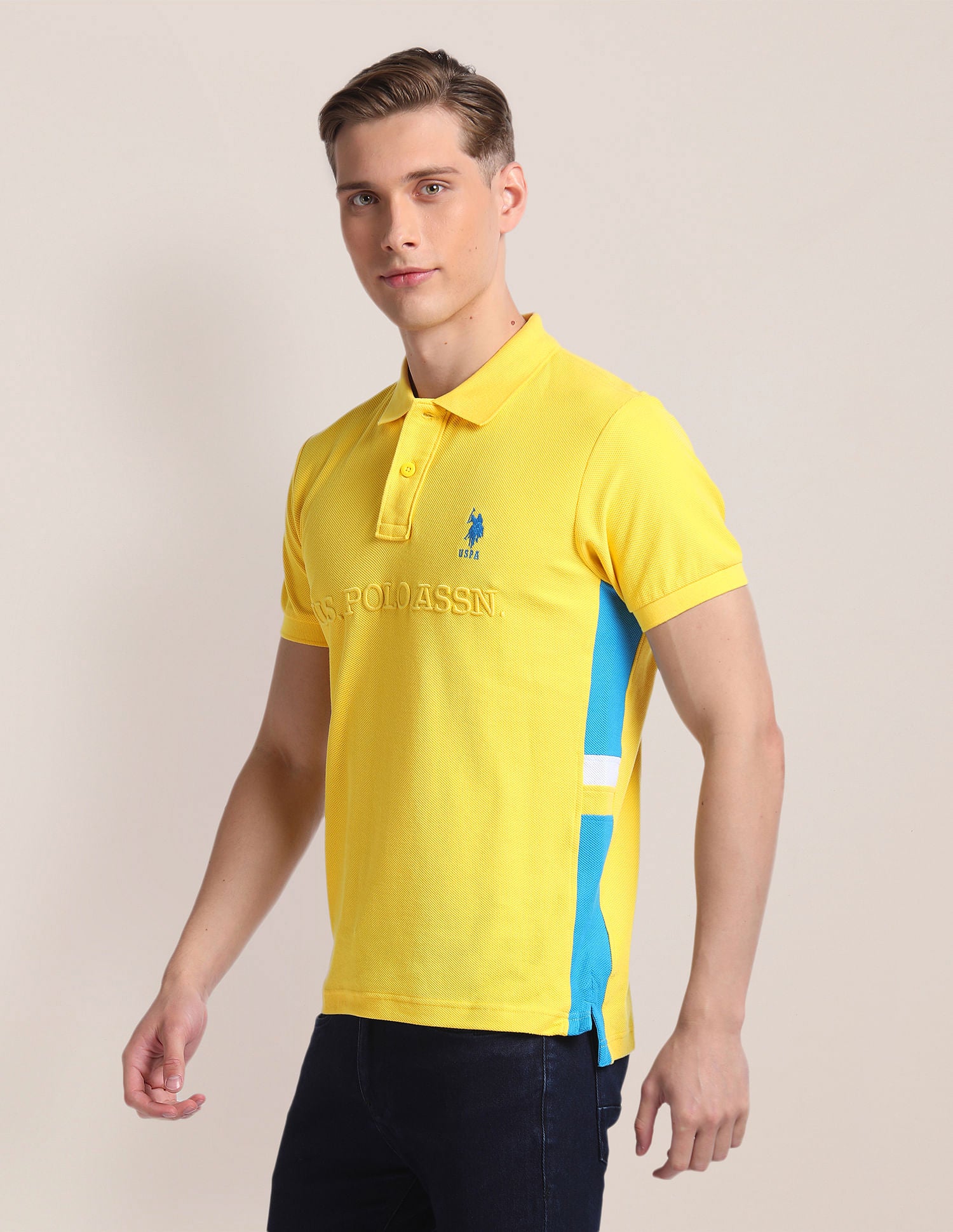 Slim Fit Cotton Polo Shirt Yellow - U.S. Polo Assn. India | Large