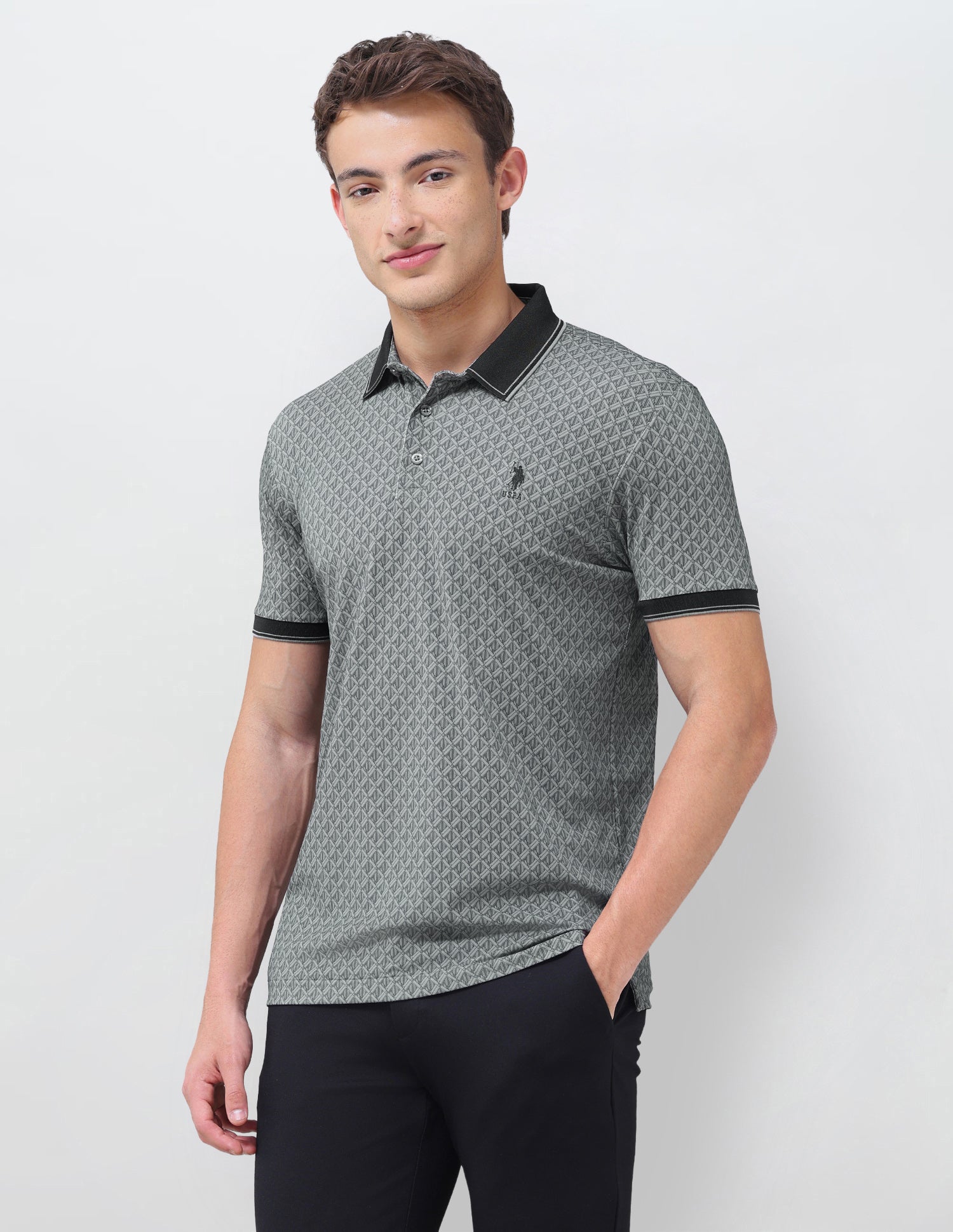 Geometric Printed Slim Fit Polo Shirt Stone - U.S. Polo Assn. India | Large