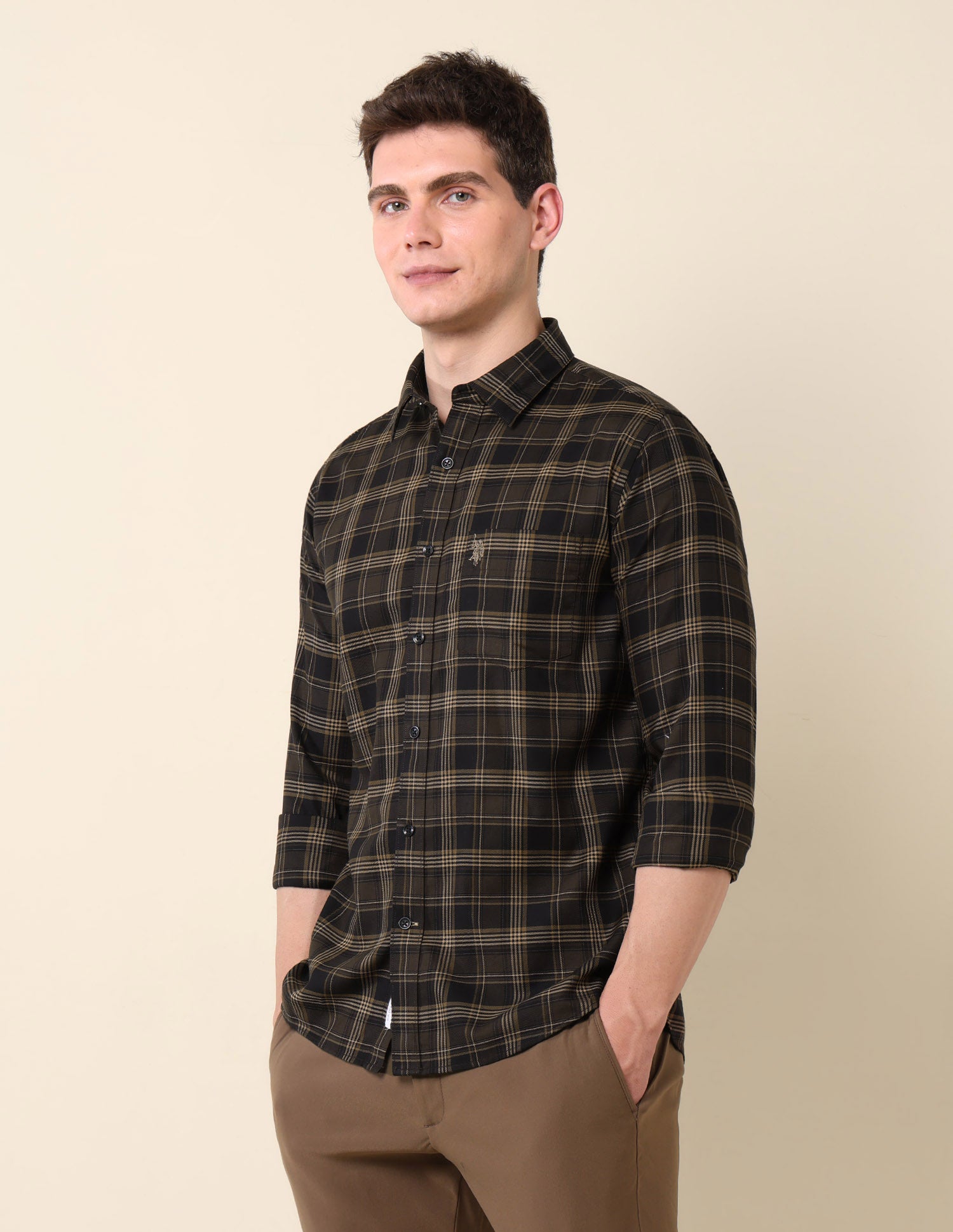Grid Tattersall Checked Pure Cotton Shirt Brown - U.S. Polo Assn. India | Large