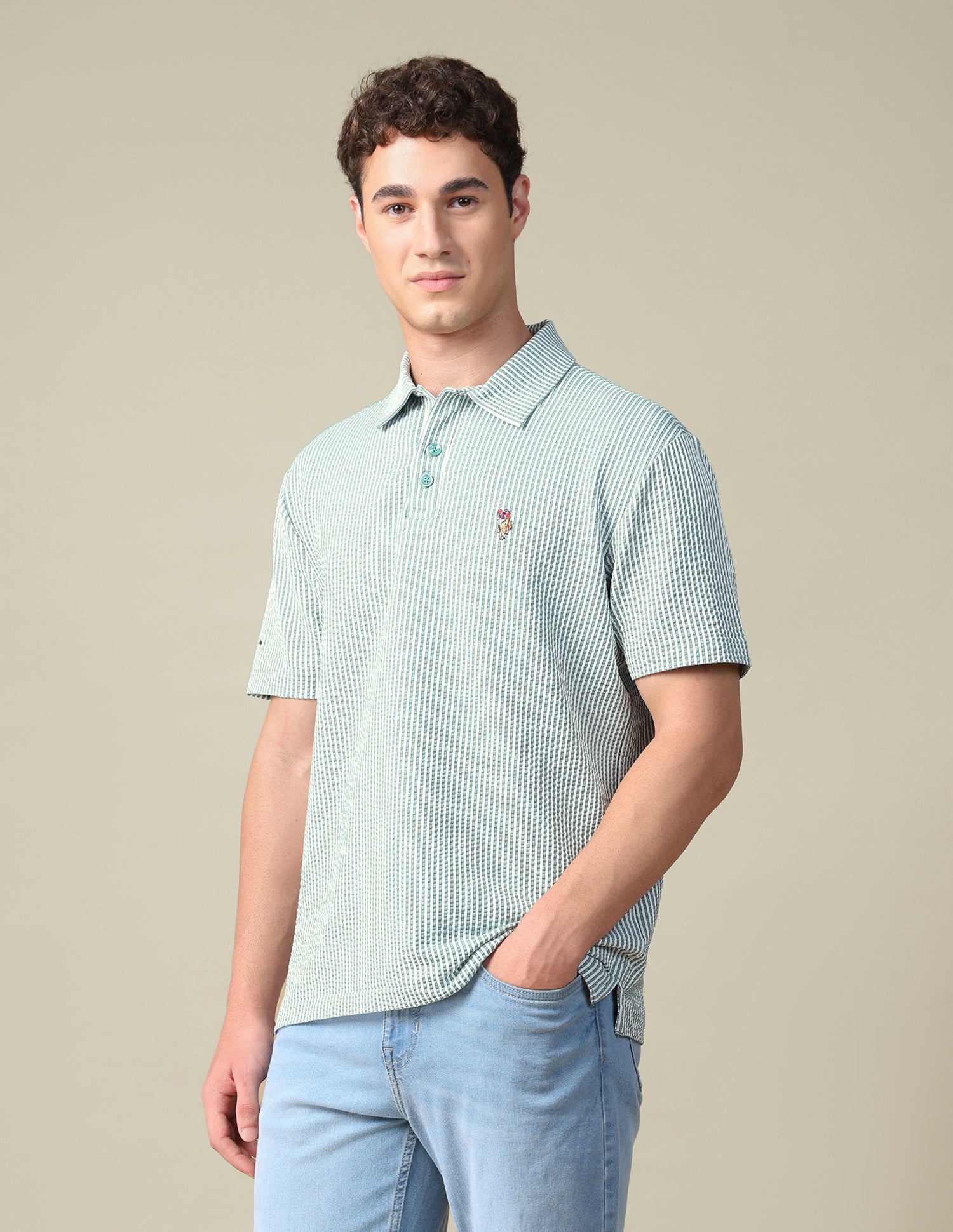 Vertical Striped Relaxed Fit Polo Shirt Green - U.S. Polo Assn. India | Large