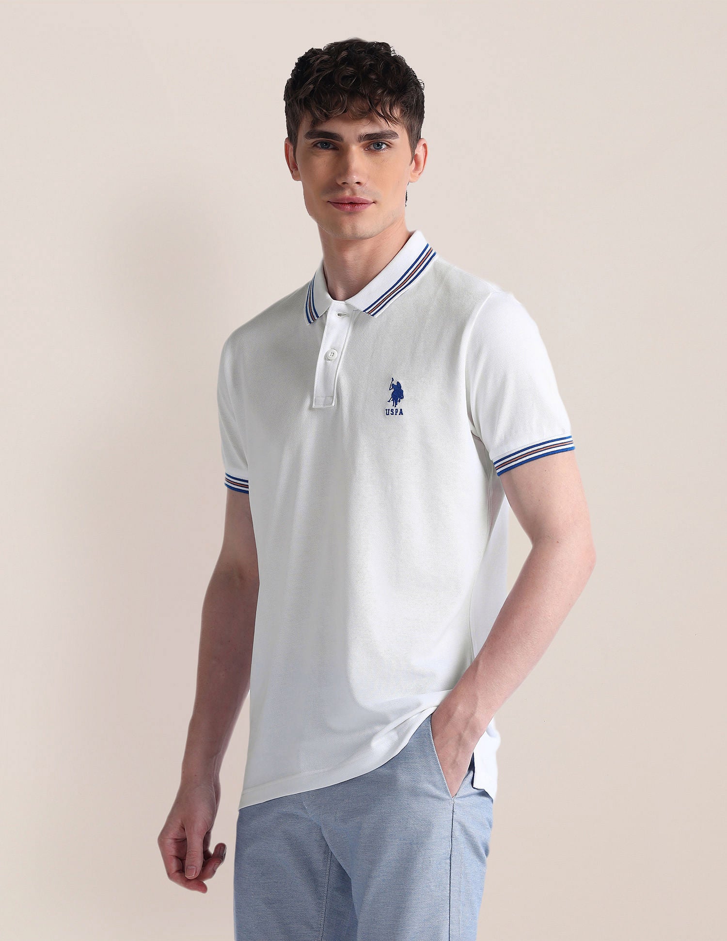 Slim Fit Logo Polo Shirt White - U.S. POLO ASSN. | Large