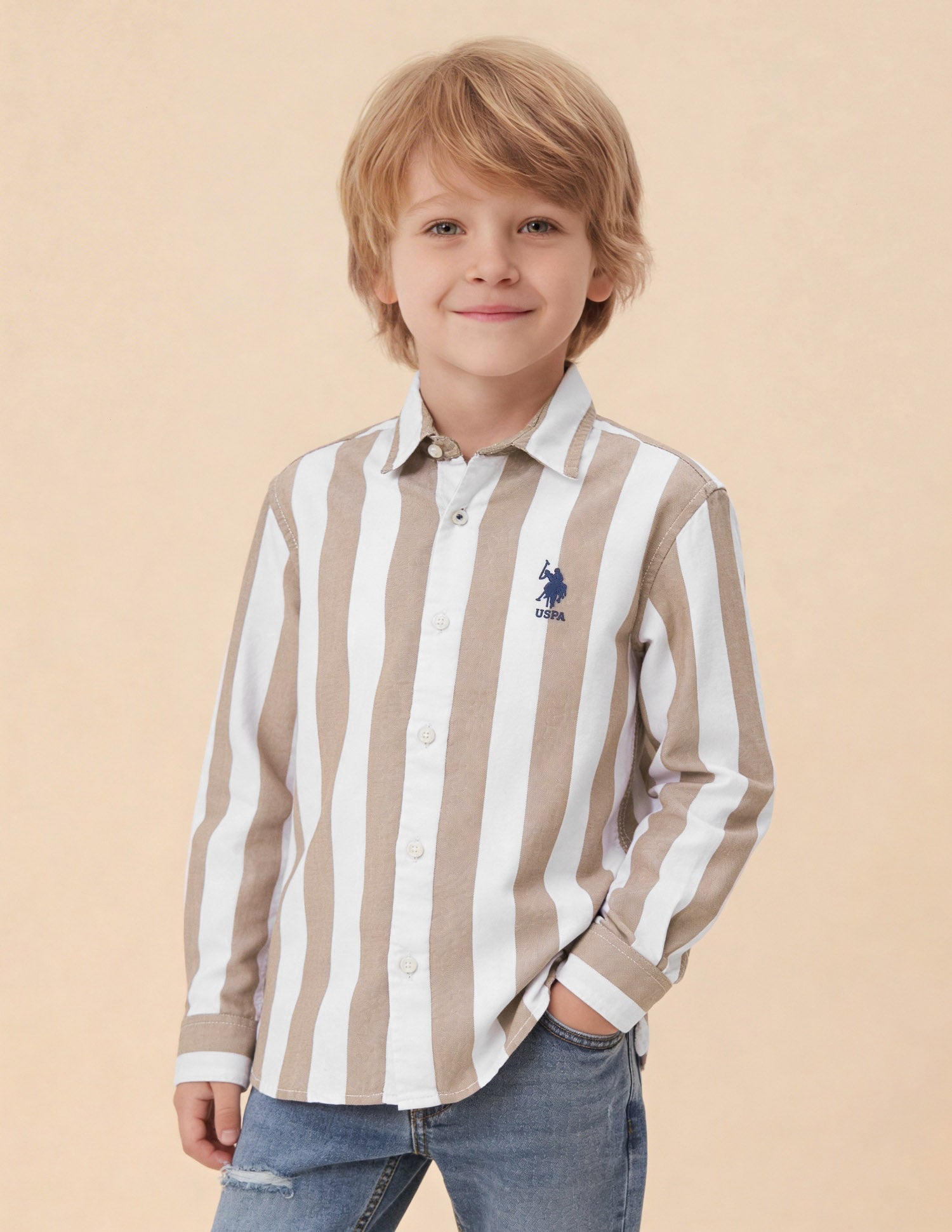 Vertical Striped Twill Shirt Brown - U.S. Polo Assn. India | Large
