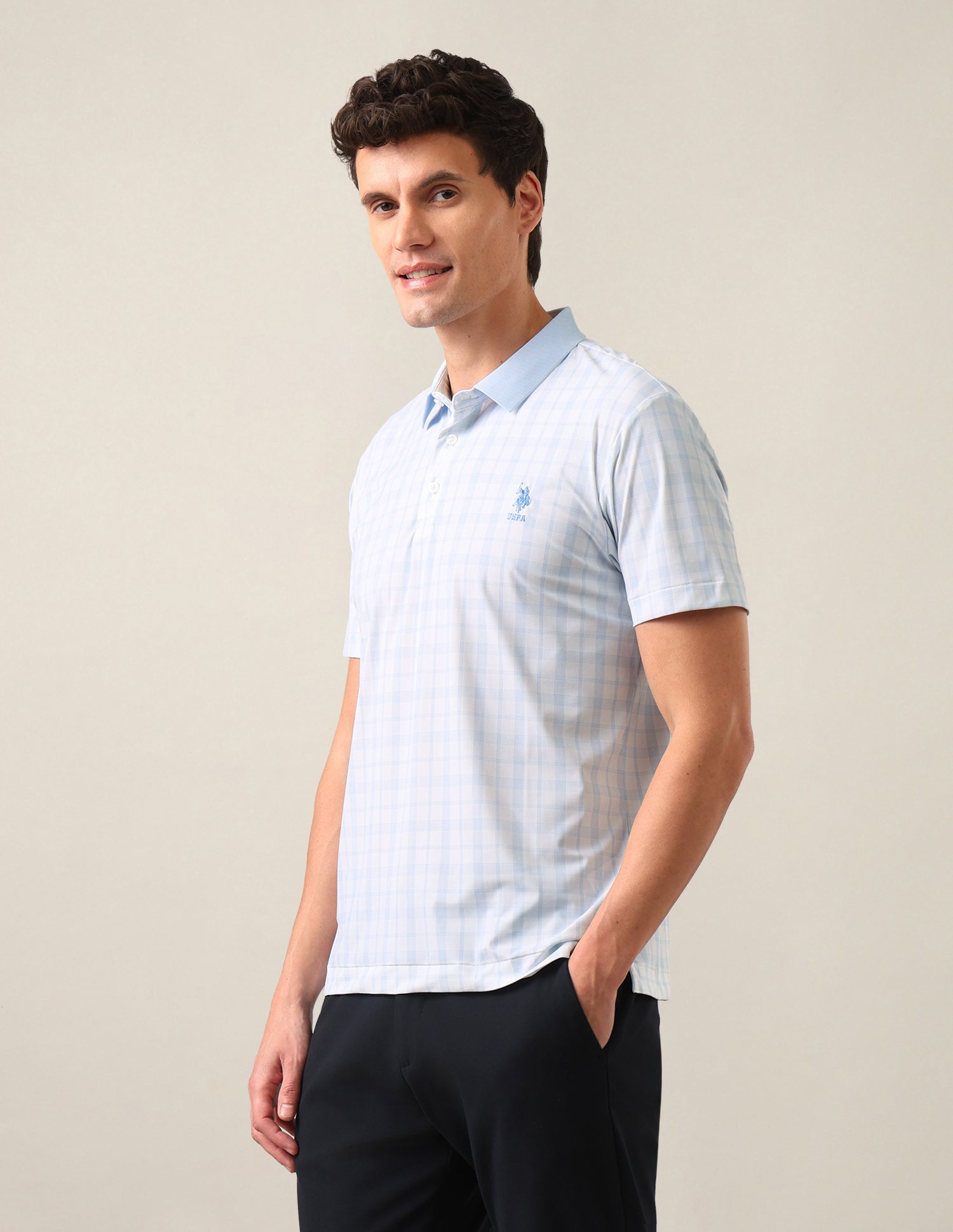 Checked Slim Fit Polo Shirt Light Blue - U.S. Polo Assn. India | Large