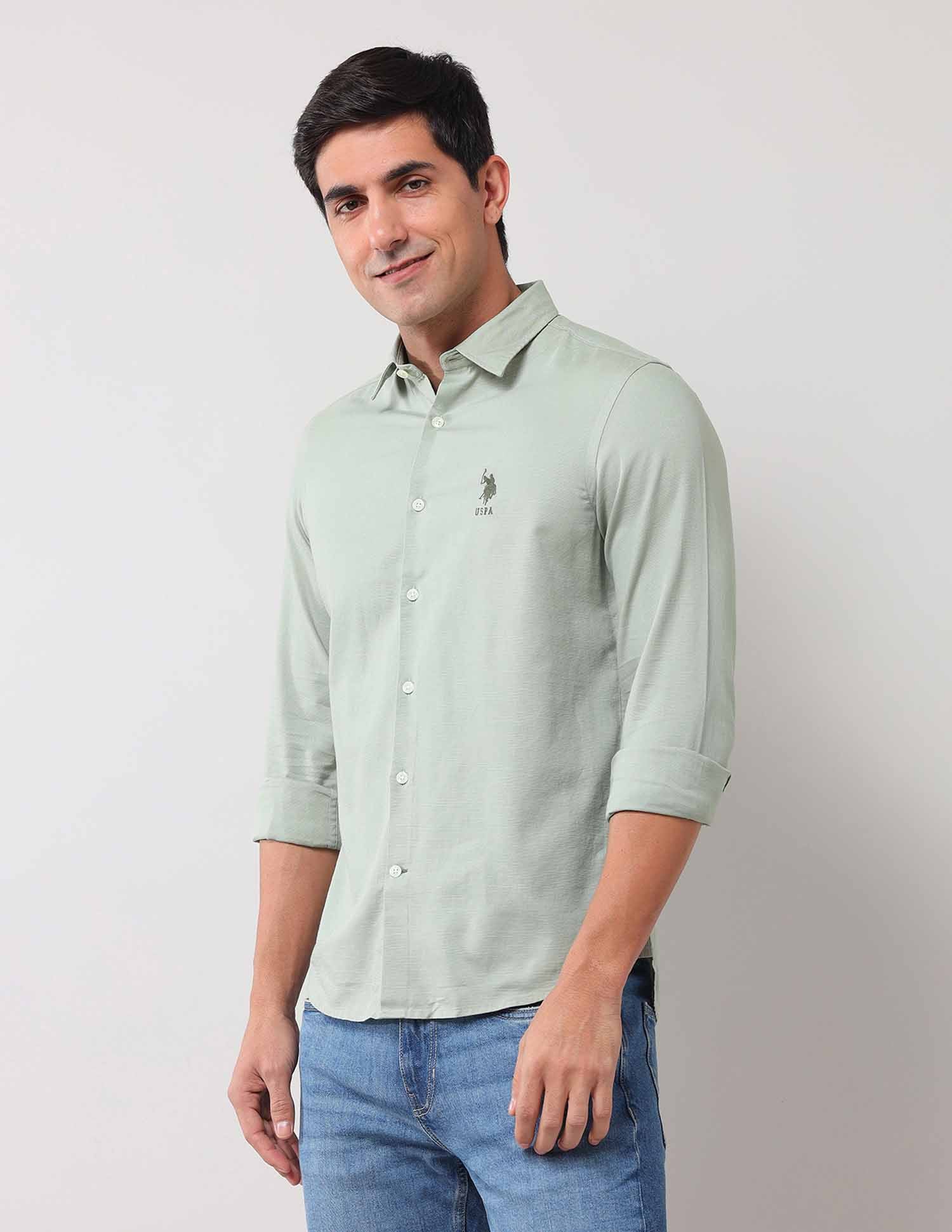 Solid Regular Shirt Light olive - U.S. Polo Assn. India | Large
