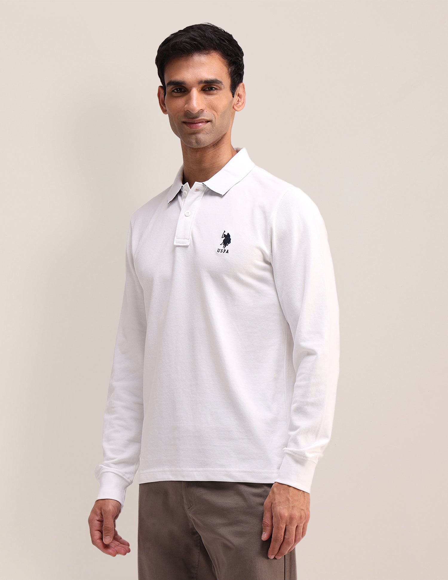 Solid Cotton Muscle Fit Polo Shirt White - U.S. Polo Assn. India | Large