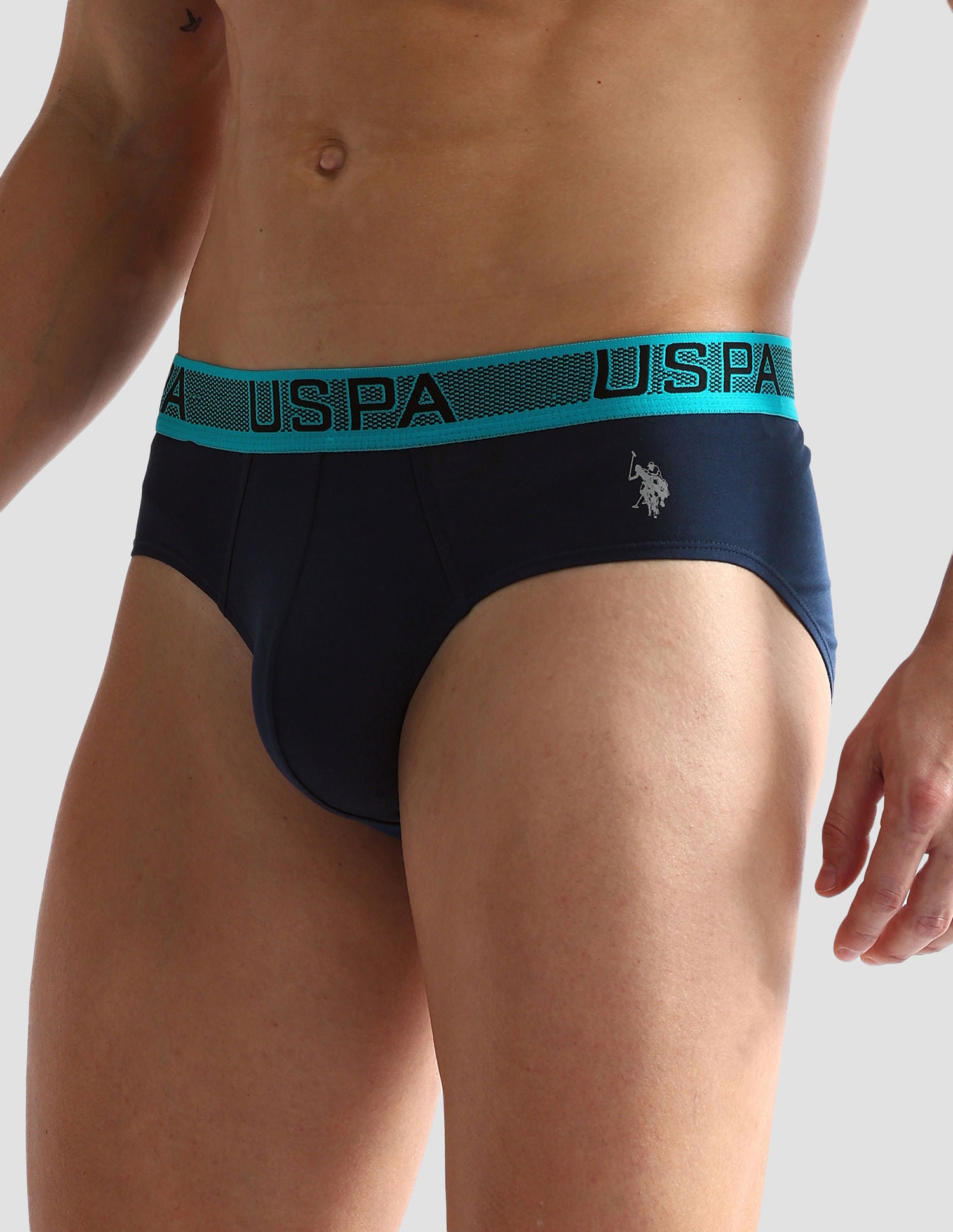 Solid Cotton Spandex OEB04 Briefs - Pack Of 1 Navy - U.S. POLO ASSN. | Large