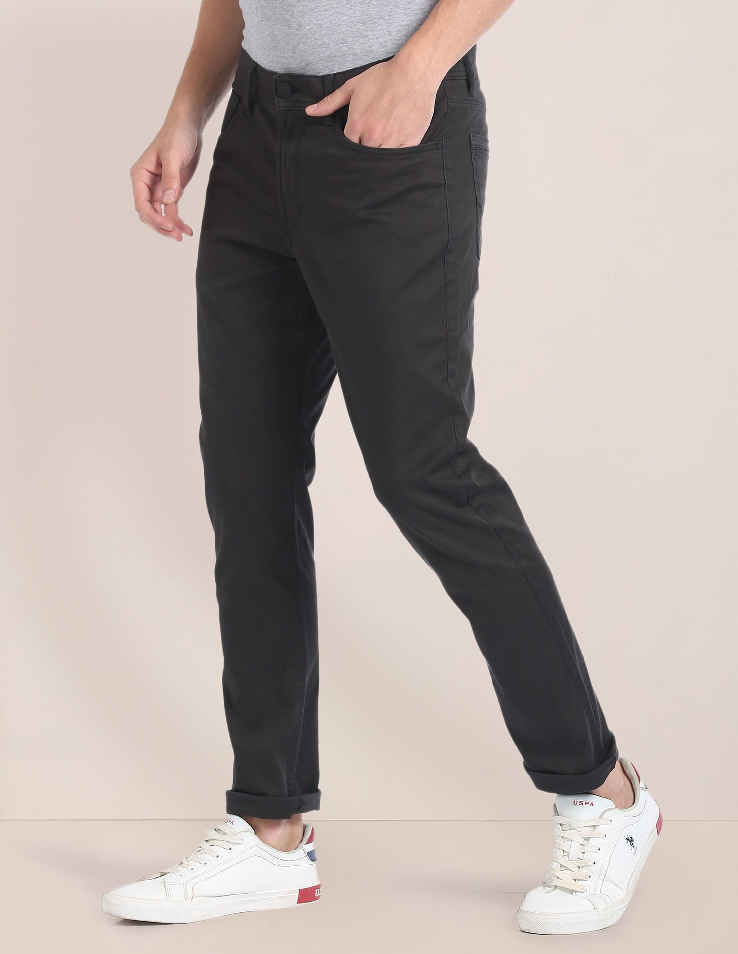 Brandon Slim Tapered Fit Twill Chinos Black - U.S. Polo Assn. India | Large