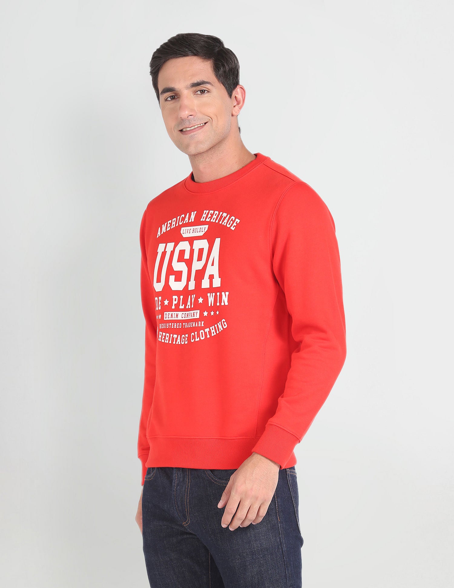 Crew Neck Brand Print Sweatshirt Red - U.S. POLO ASSN. | Large