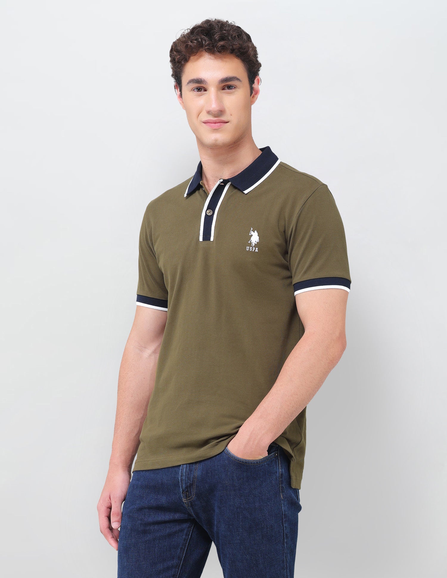 Solid Slim Fit Polo Shirt Olive - U.S. Polo Assn. India | Large