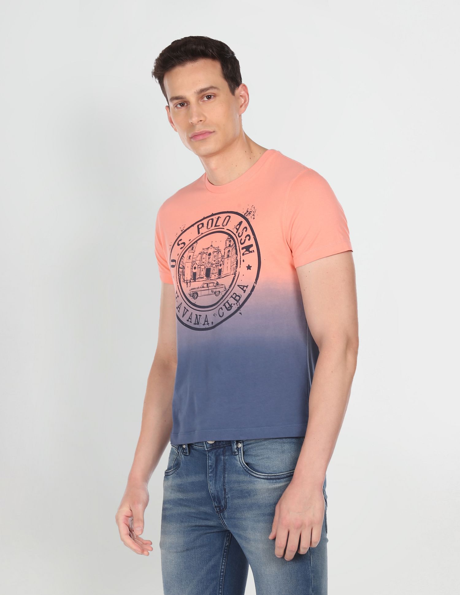 Brand Print Ombre Dyed T-Shirt Pink - U.S. POLO ASSN. | Large