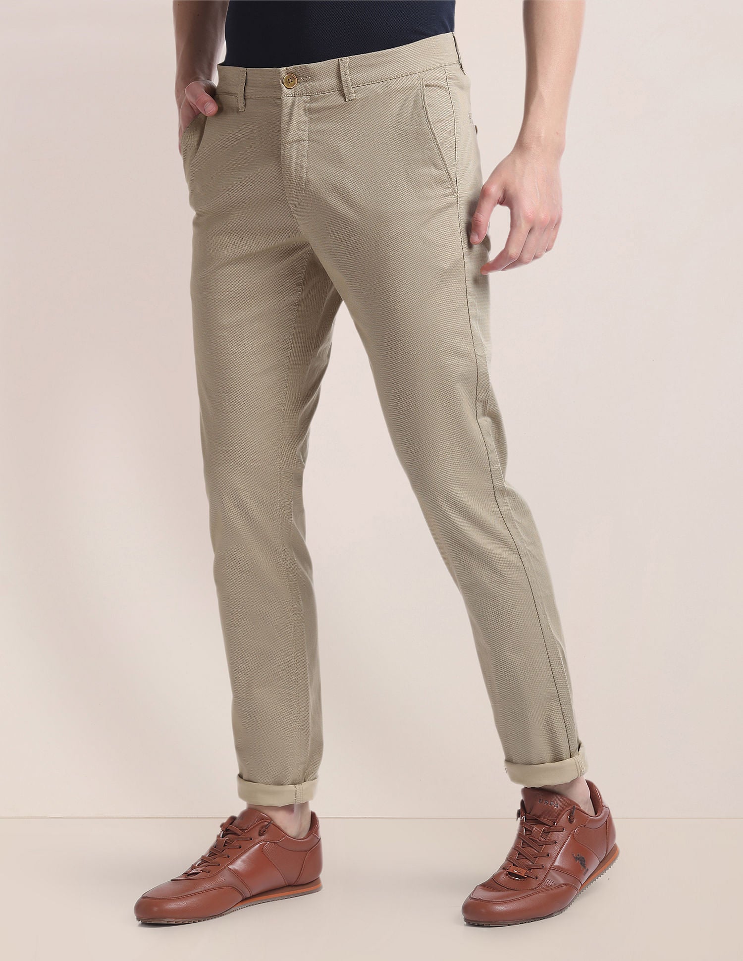 Slim Straight Dobby Trousers Khaki - U.S. Polo Assn. India | Large