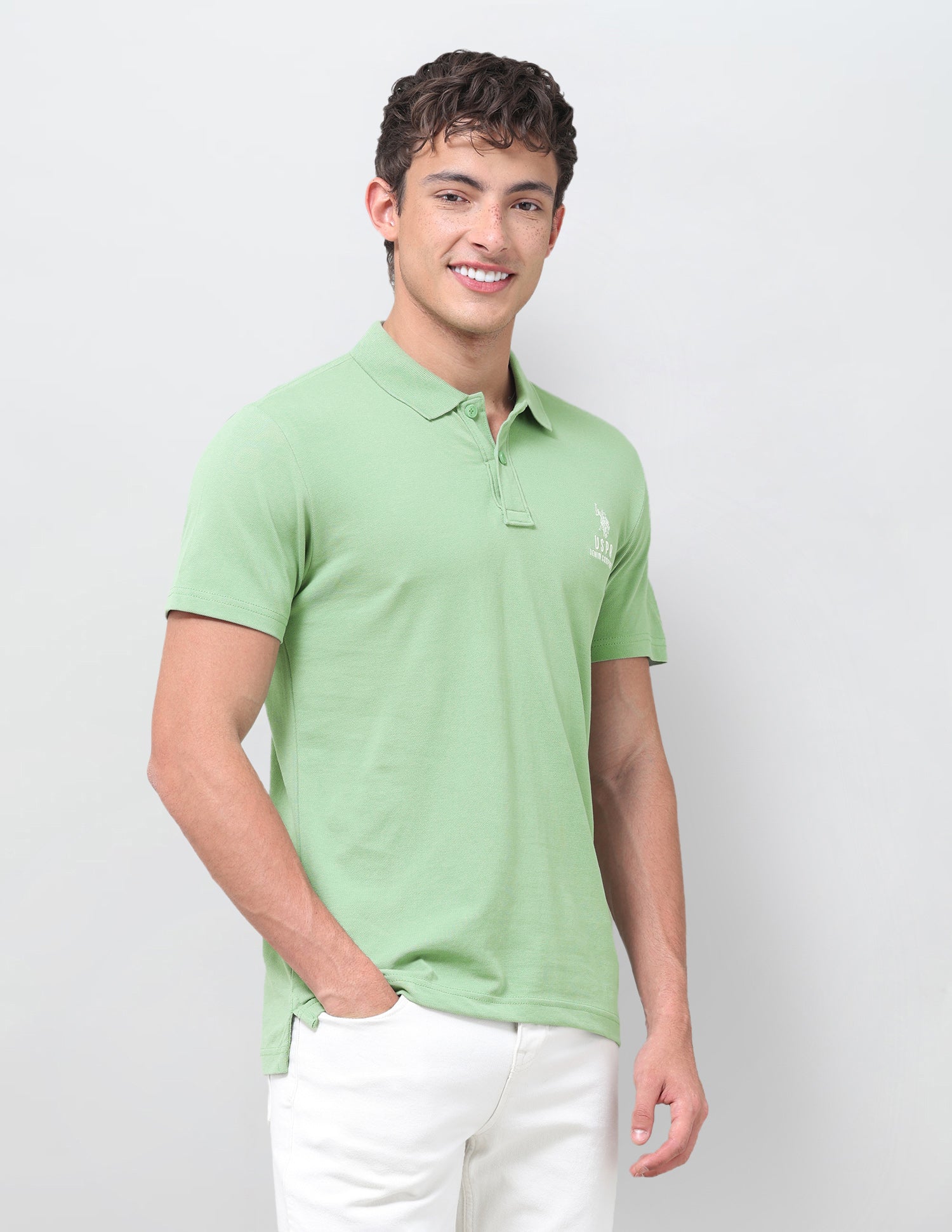Solid Slim Fit Polo Shirt Light Green - U.S. Polo Assn. India | Large