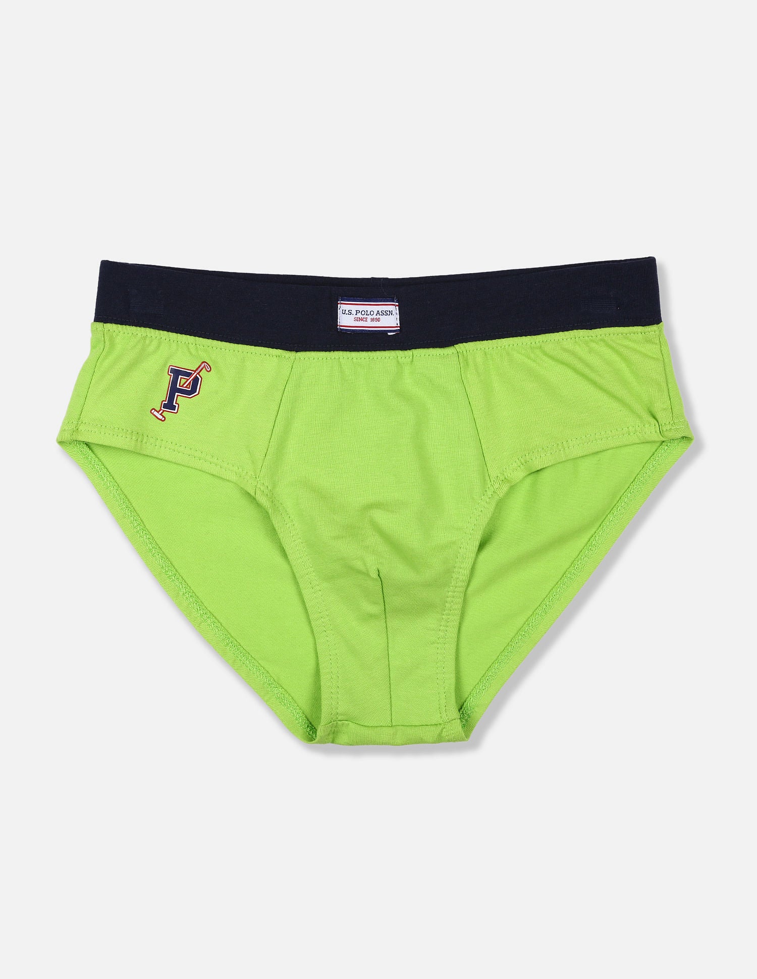 Solid Cotton Spandex IKBA Briefs - Pack Of 3 Green, Yellow and Orange - U.S. POLO ASSN. | Large