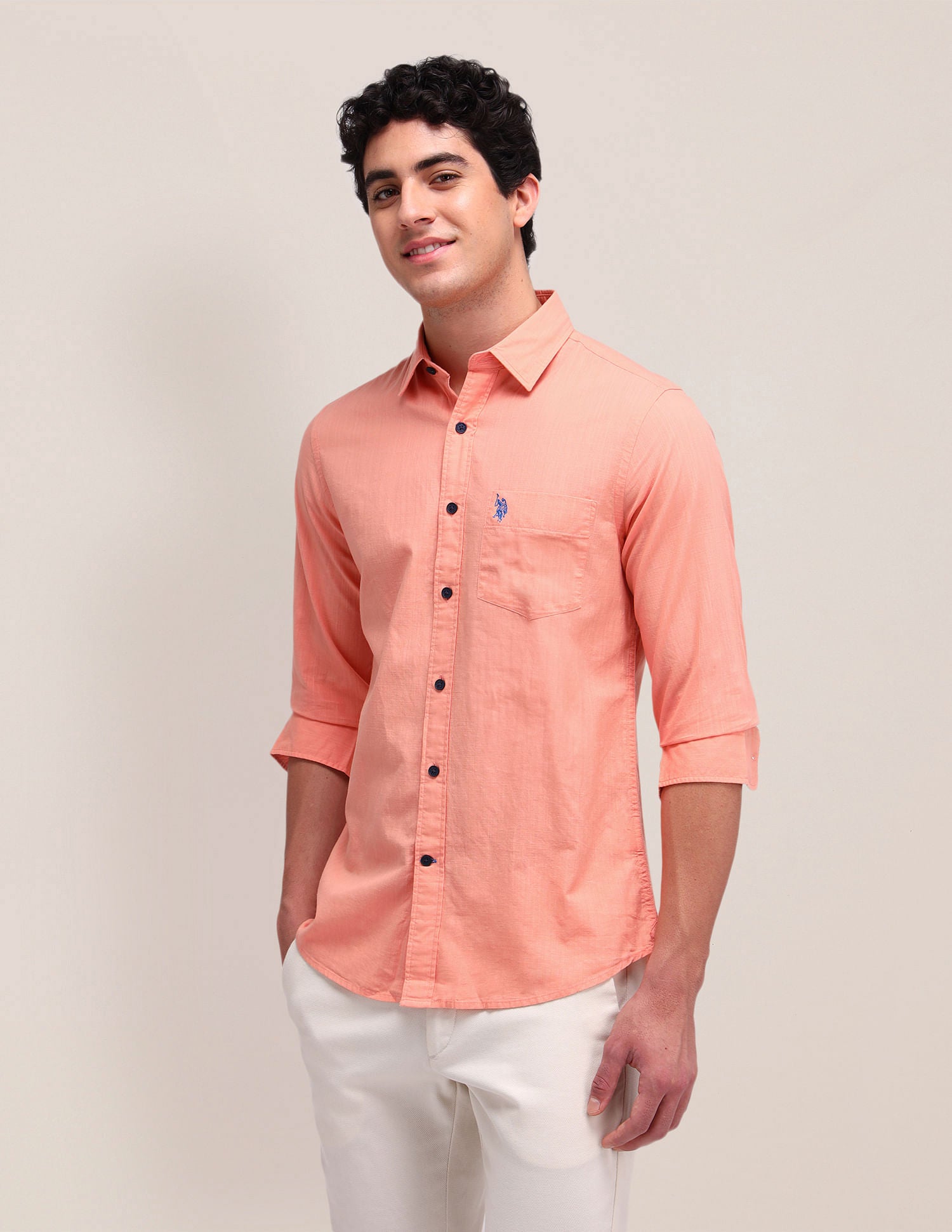 Solid Regular Fit Shirt Peach - U.S. Polo Assn. India | Large