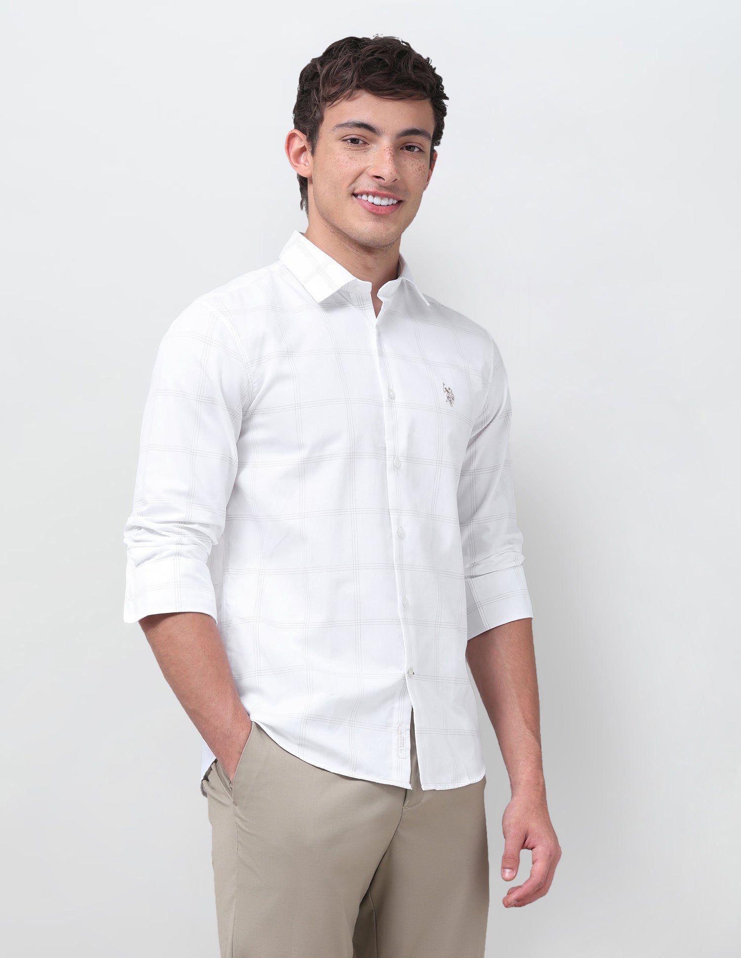 Grid Tattersall Checked Regular Fit Shirt White - U.S. Polo Assn. India | Large