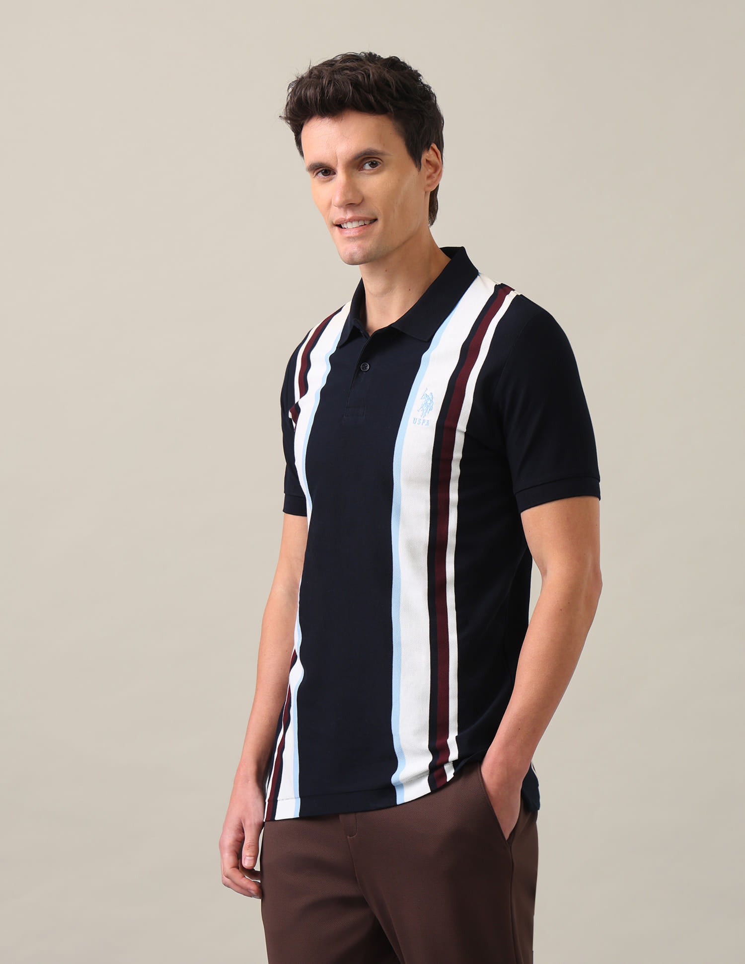 Vertical Striped Slim Fit Polo Shirt Navy Blue - U.S. Polo Assn. India | Large