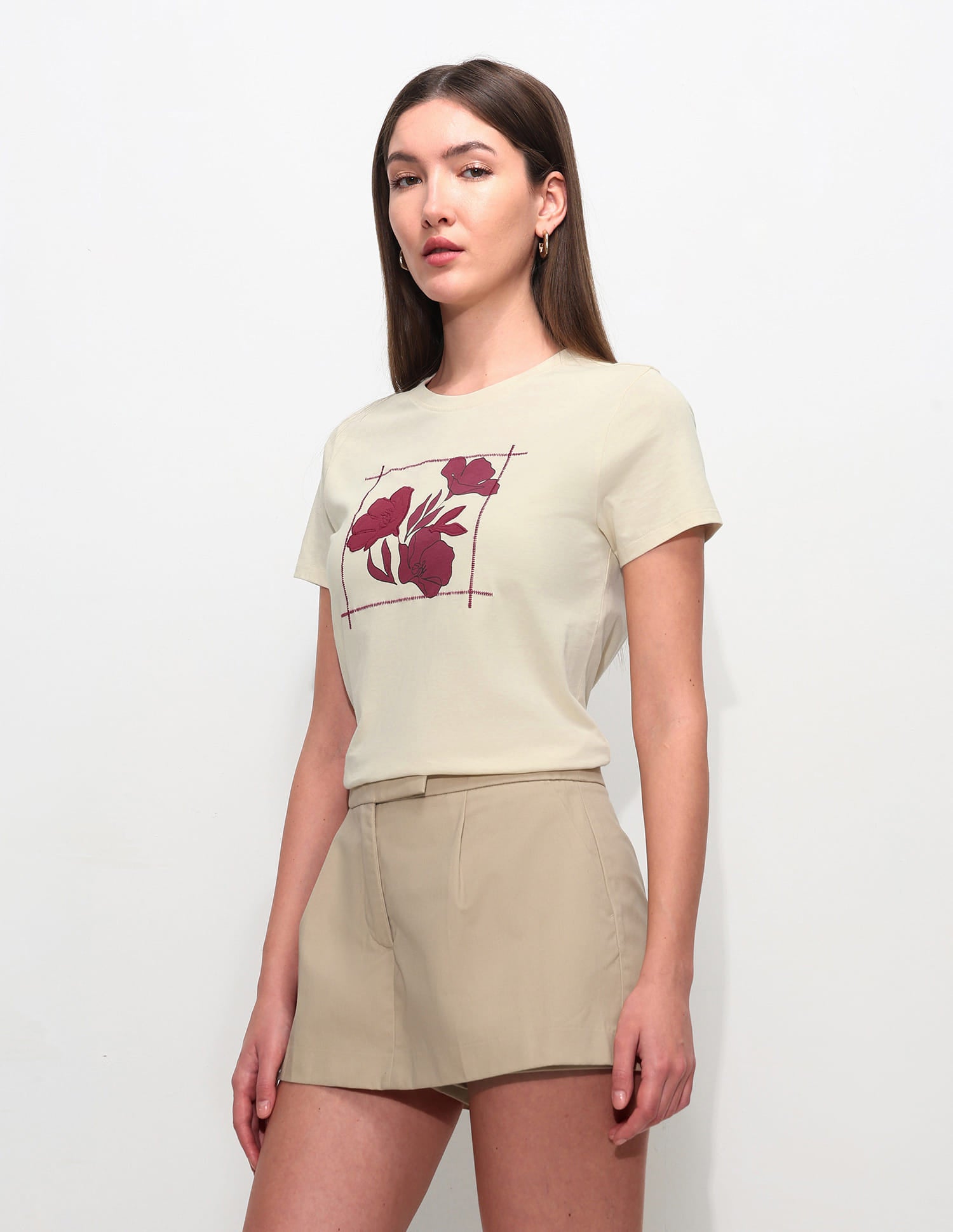 Oversized Fit Floral Printed T-Shirt Ecru - U.S. Polo Assn. India | Large