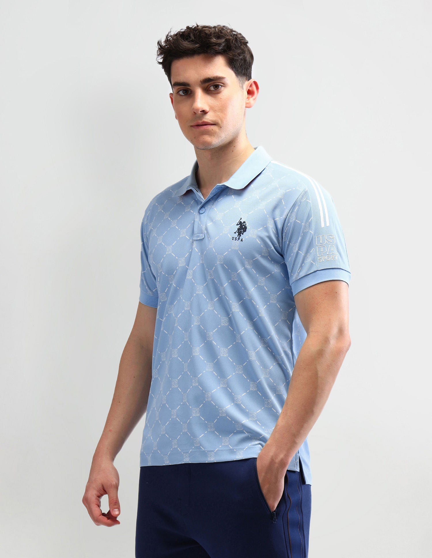 Slim Fit Printed Polo Shirt Light Blue - U.S. Polo Assn. India | Large