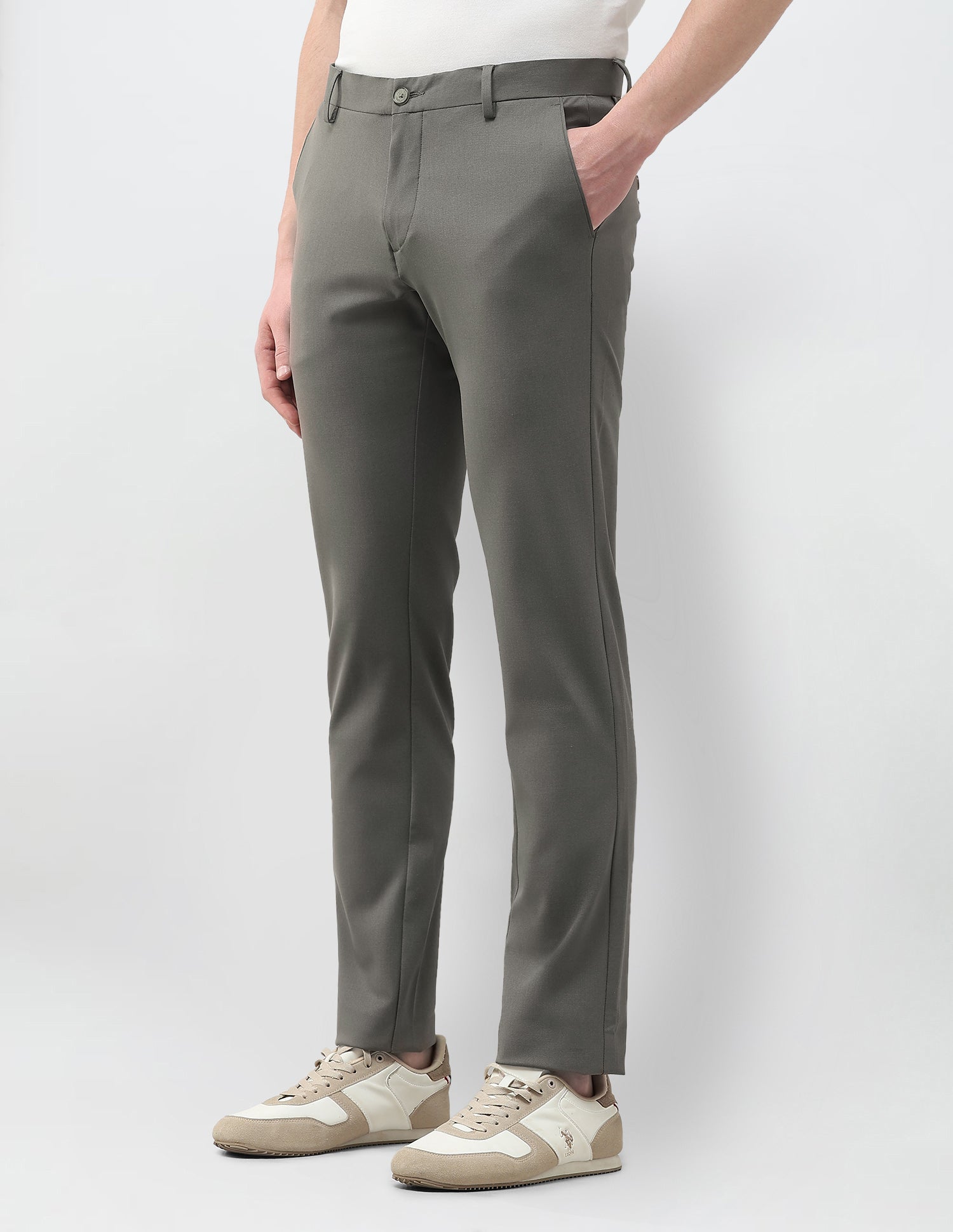 Denver Slim Fit Mid Rise Trousers Mid Green - U.S. Polo Assn. India | Large