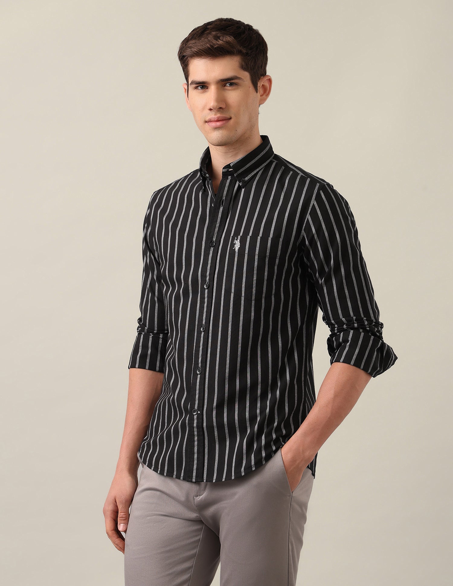 Vertical Striped Oxford Shirt Black - U.S. Polo Assn. India | Large