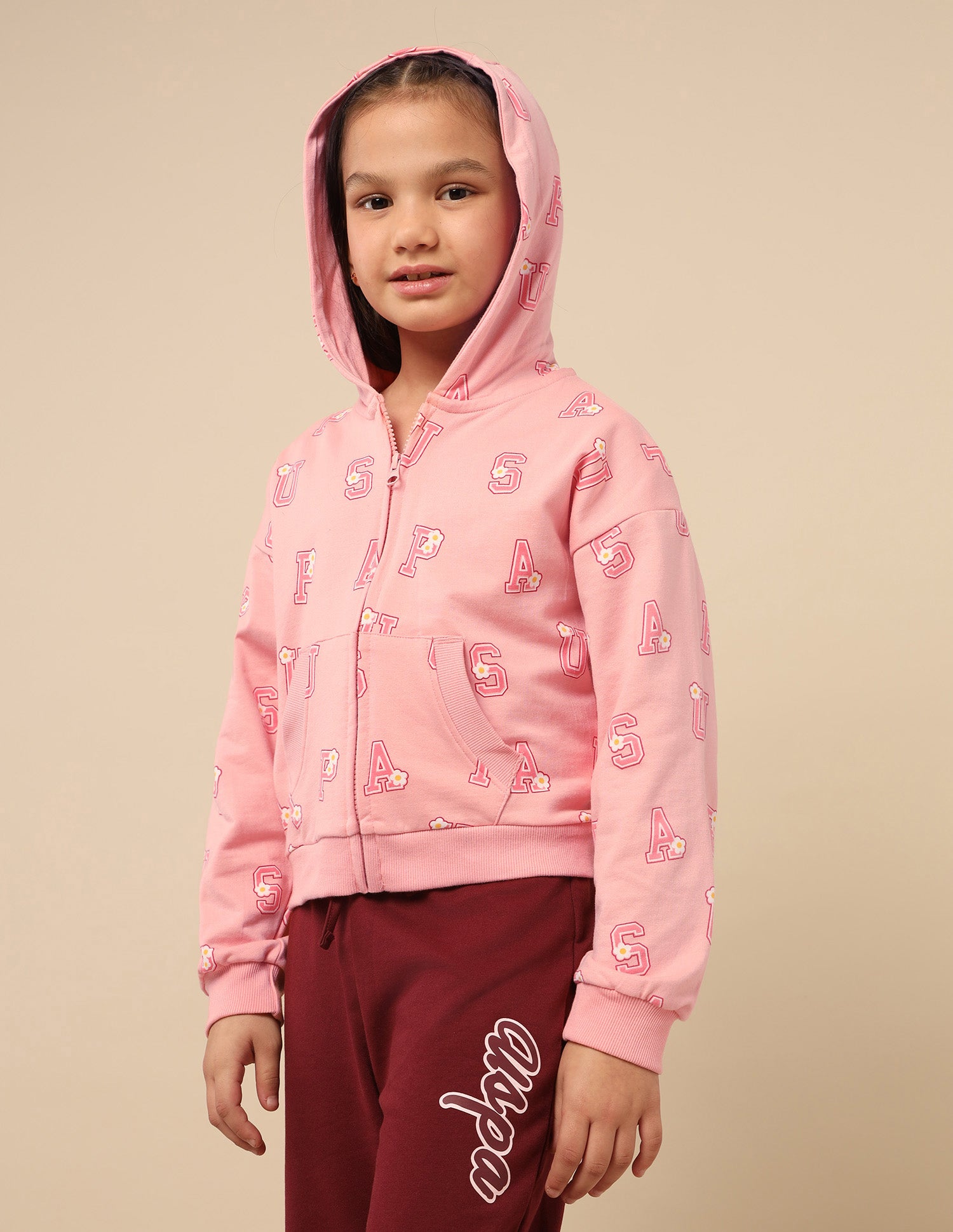 Girls Brand Printed Comfort Fit Sweatshirt Pink - U.S. POLO ASSN. | Large
