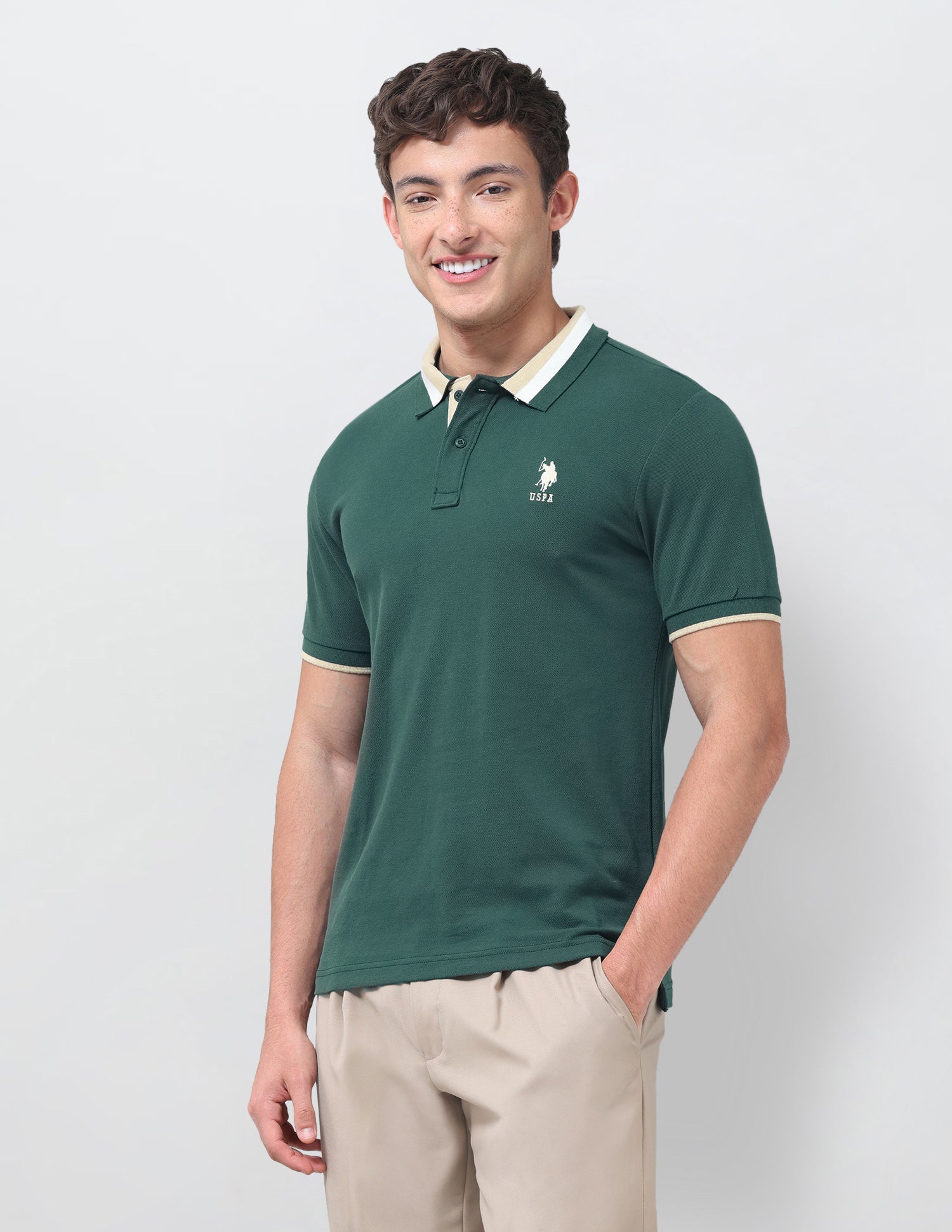 Solid Regular Fit Polo Shirt Dark Green - U.S. Polo Assn. India | Large