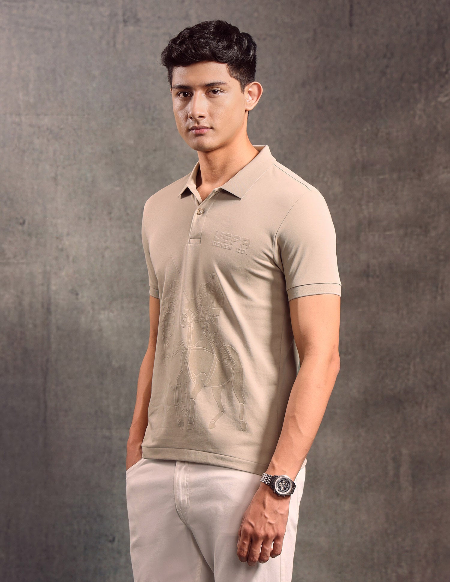 Graphic Printed Regular Fit Polo shirt Beige - U.S. POLO ASSN. | Large