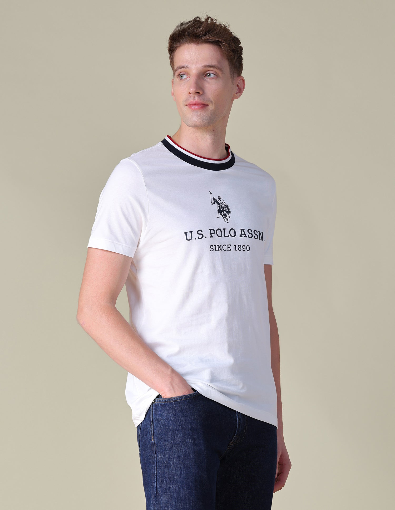 Brand Printed Slim Fit T-Shirt Ivory - U.S. POLO ASSN. | Large