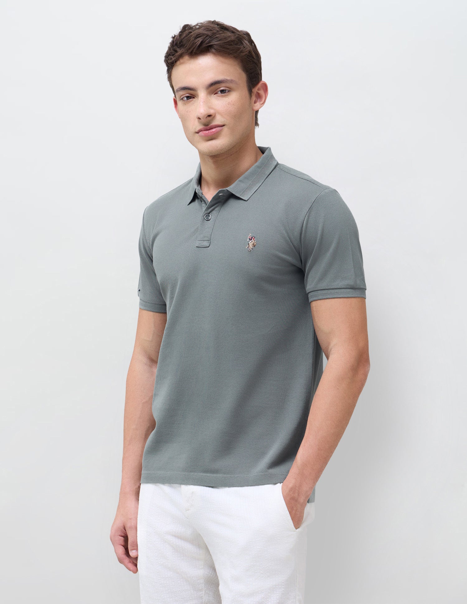 Solid Slim Fit Polo Shirt Olive - U.S. Polo Assn. India | Large