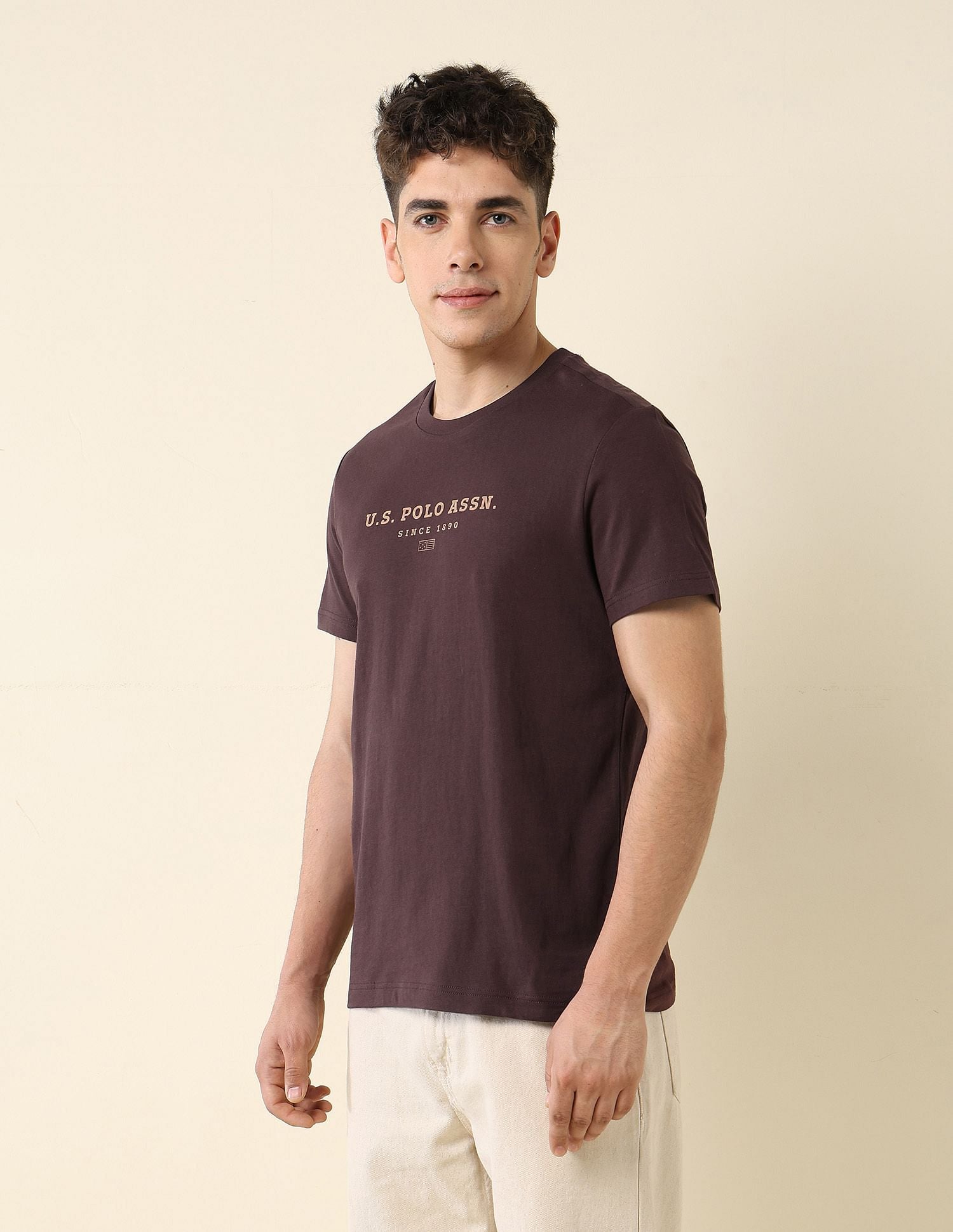 Brand Printed Slim Fit T-Shirt Dark Brown - U.S. POLO ASSN. | Large