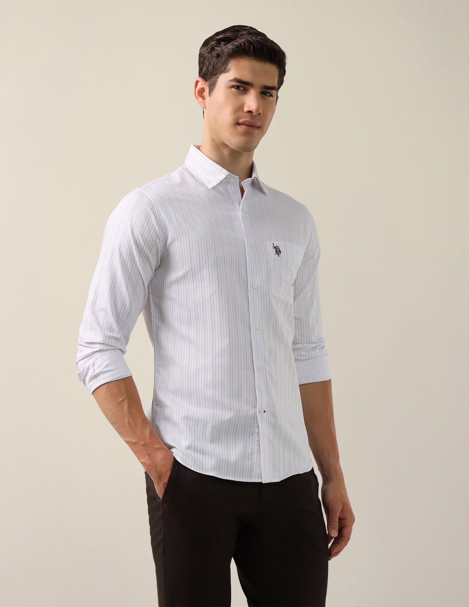 Vertical Striped Tailored Fit Shirt White - U.S. Polo Assn. India | Large