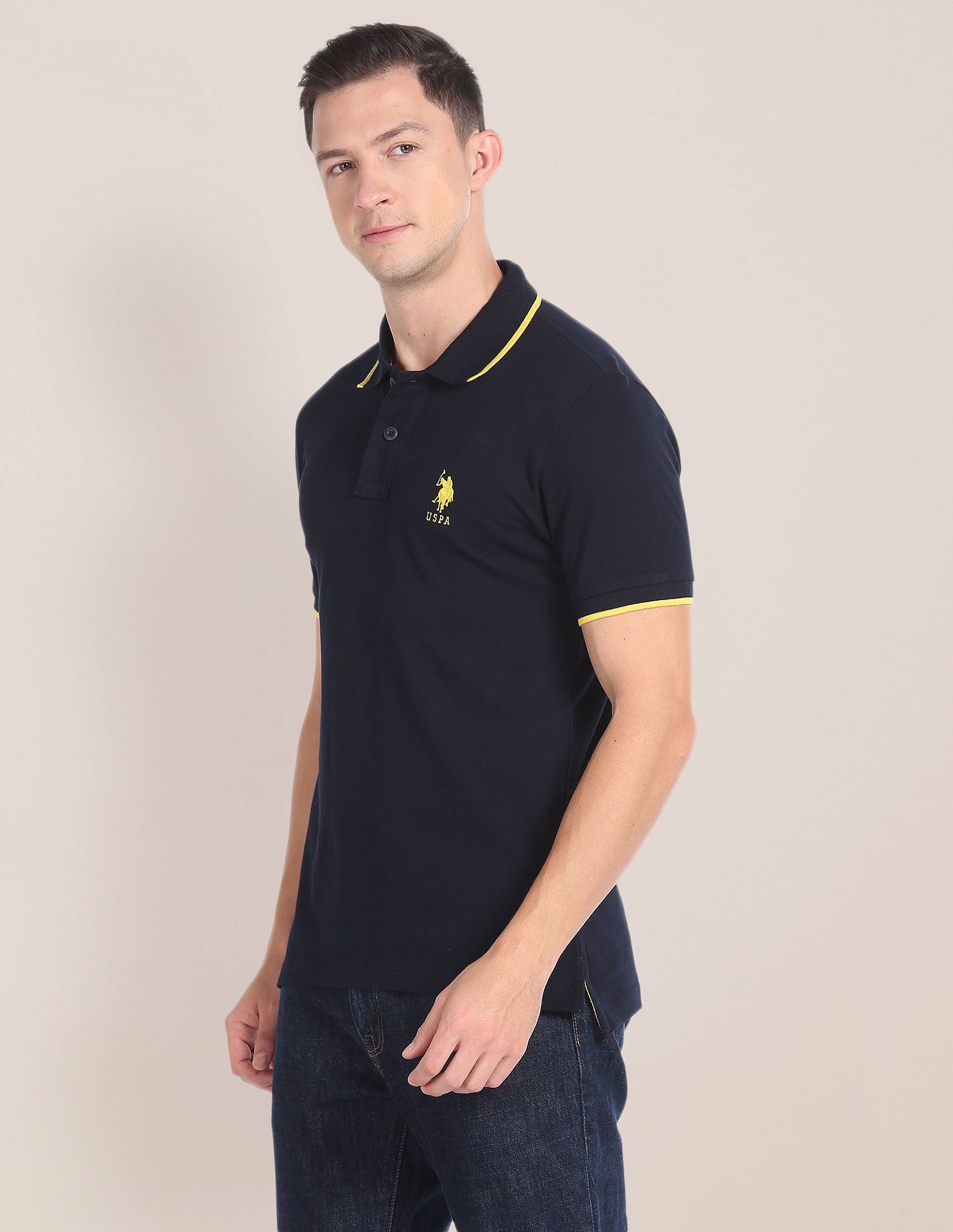 Tipped Collar Solid Polo Shirt Navy - U.S. Polo Assn. India | Large