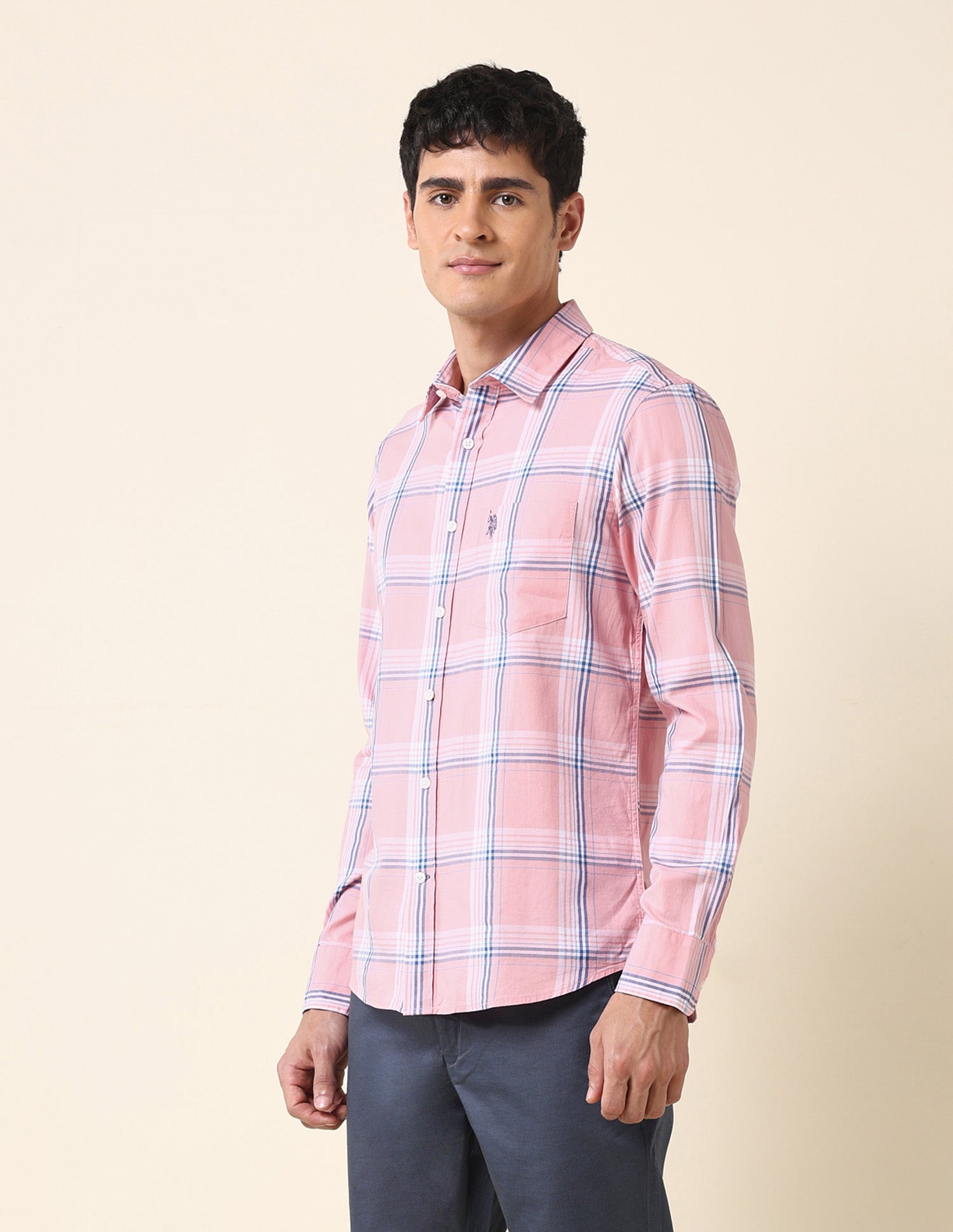Tartan Checked Tailored Fit Shirt Pink - U.S. Polo Assn. India | Large