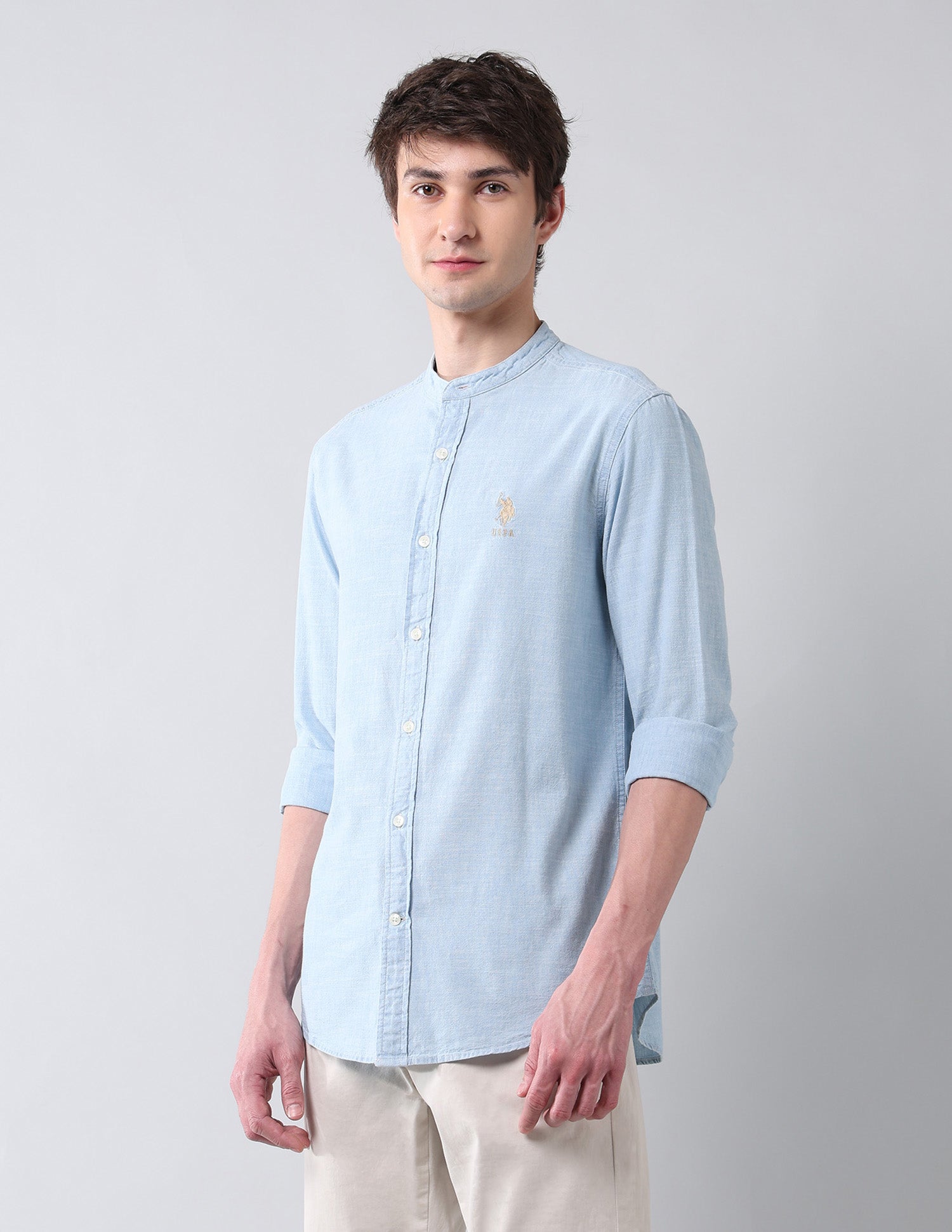 Solid Poplin Regular Fit Shirt Indigo - U.S. Polo Assn. India | Large
