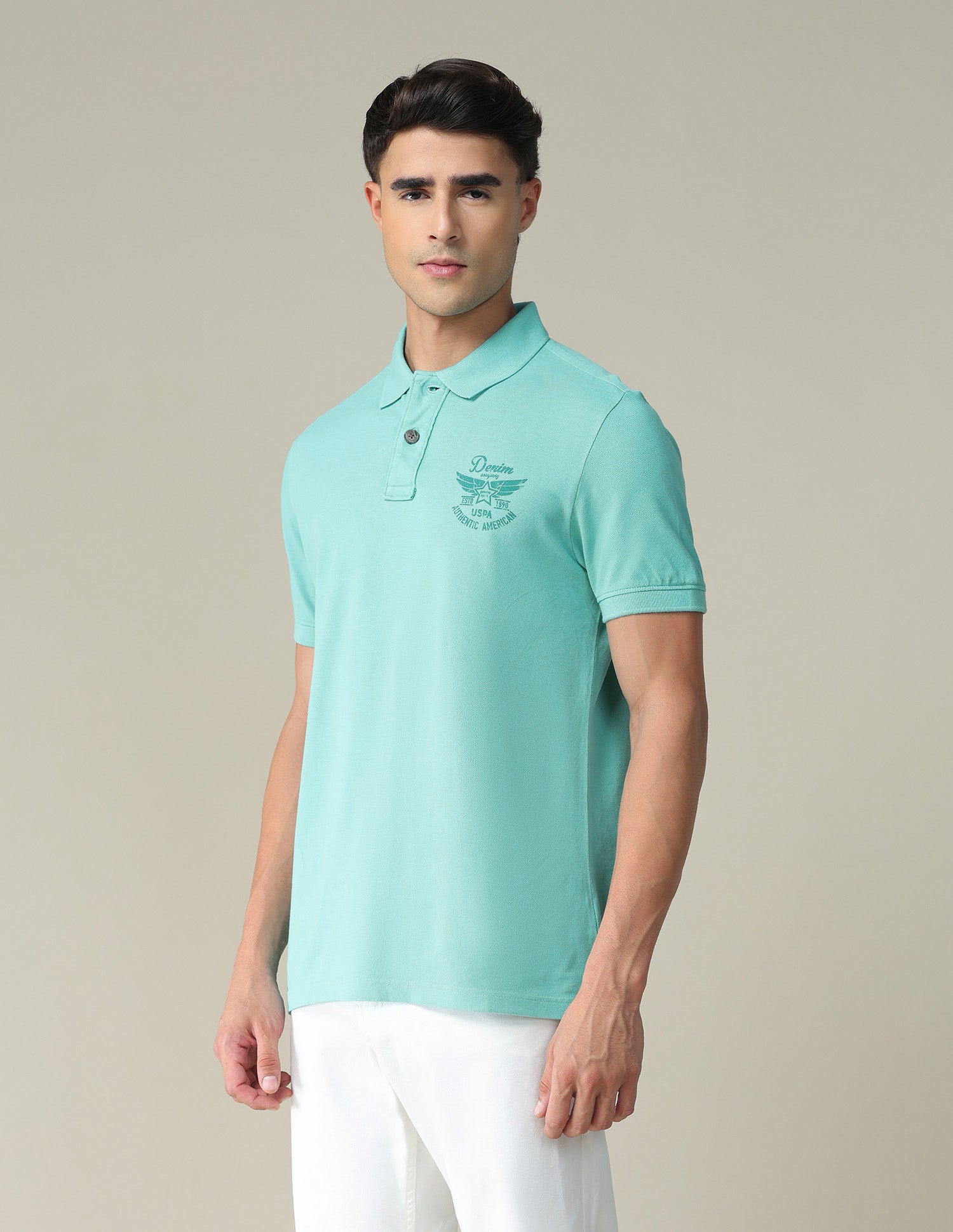 Brand Print Slim Fit Polo Shirt Turquoise - U.S. POLO ASSN. | Large