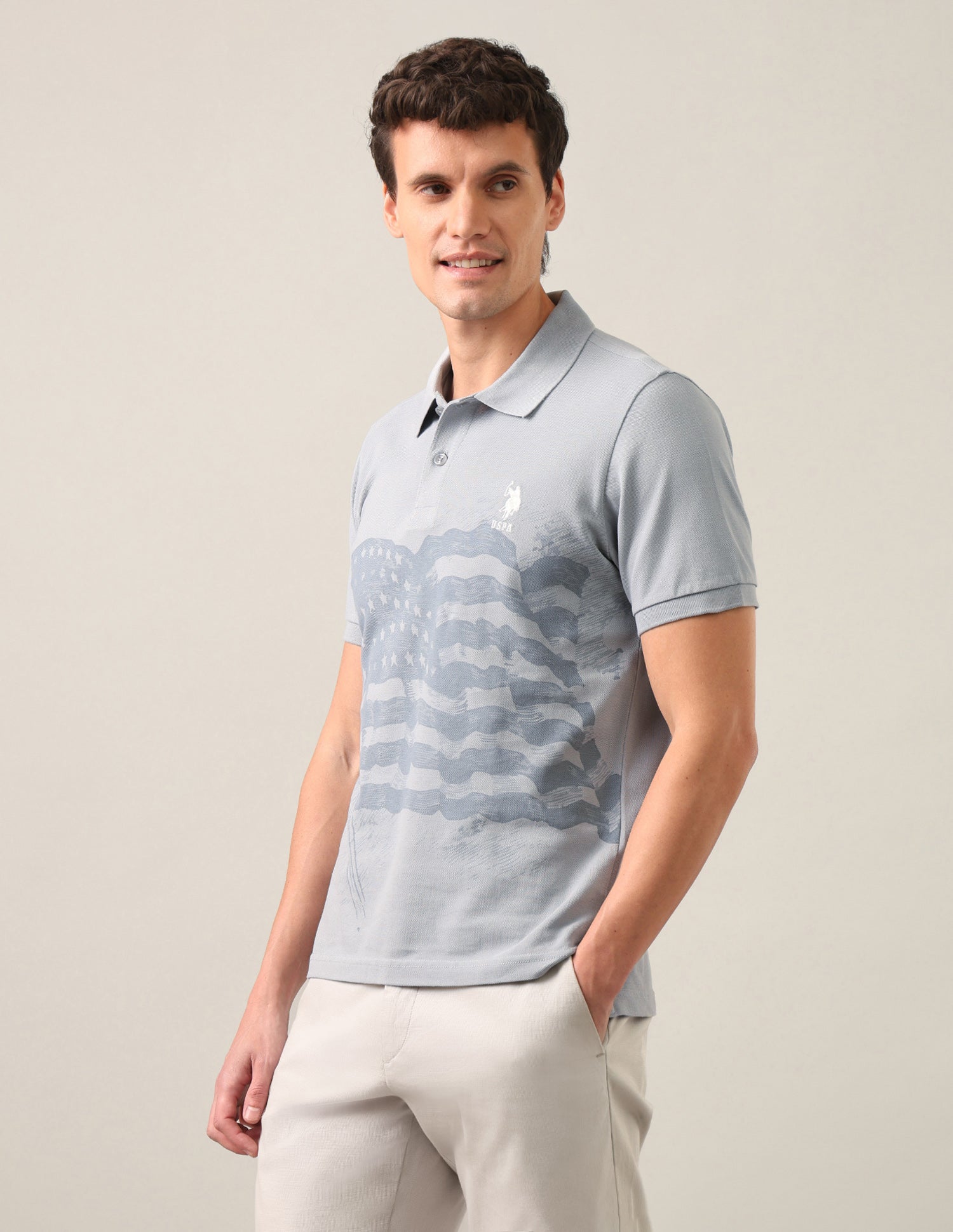 Graphic Printed Slim Fit Polo Shirt Grey - U.S. Polo Assn. India | Large