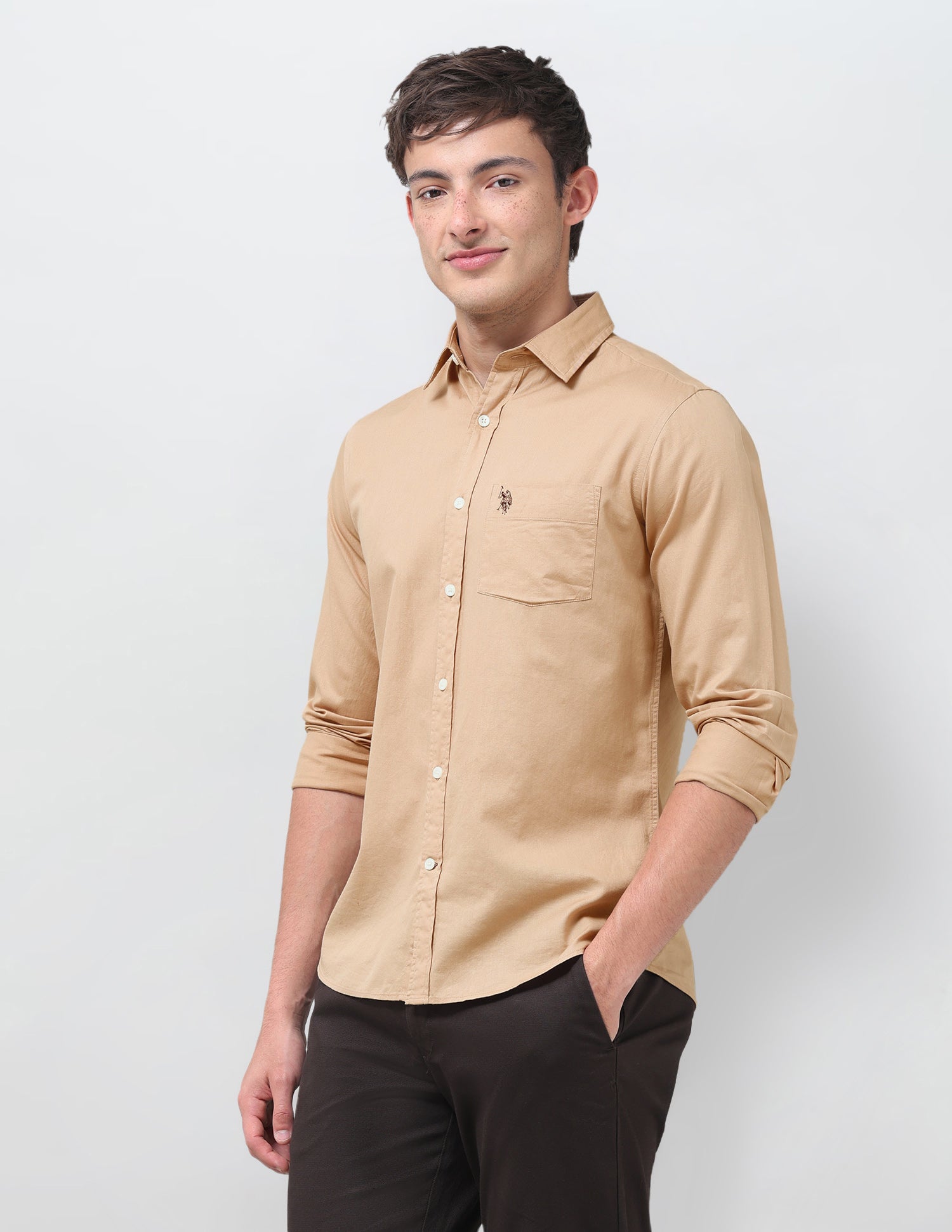 Tailored Fit Twill Shirt Khaki - U.S. Polo Assn. India | Large