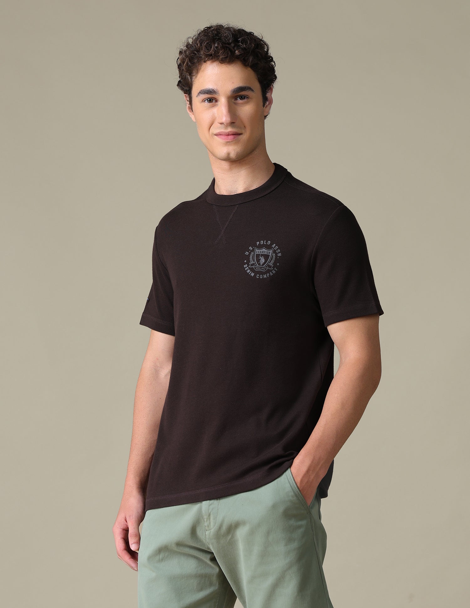 Solid Slim Fit T-Shirt Dark Brown - U.S. Polo Assn. India | Large