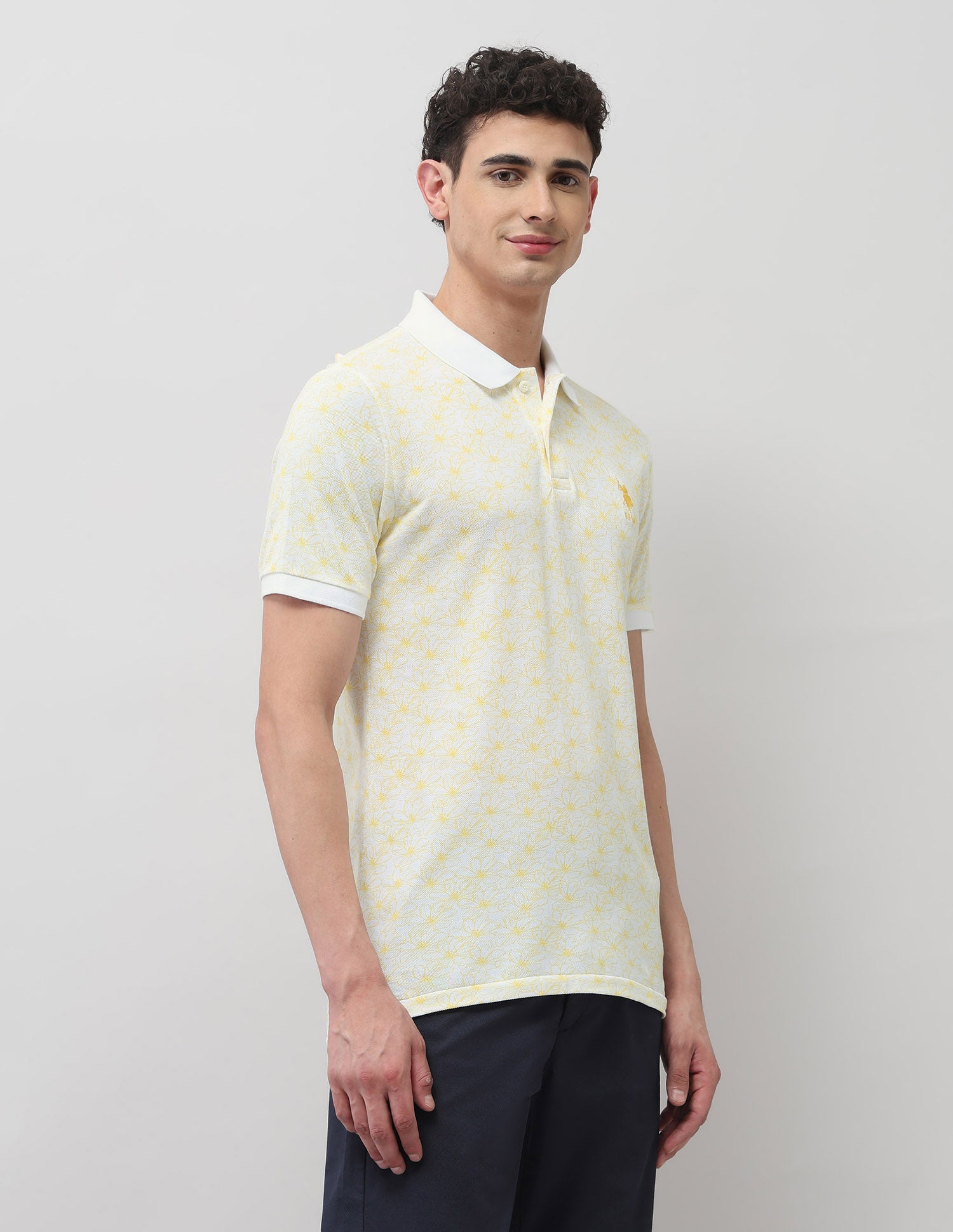 Slim Fit Floral Printed Polo Shirt White - U.S. Polo Assn. India | Large