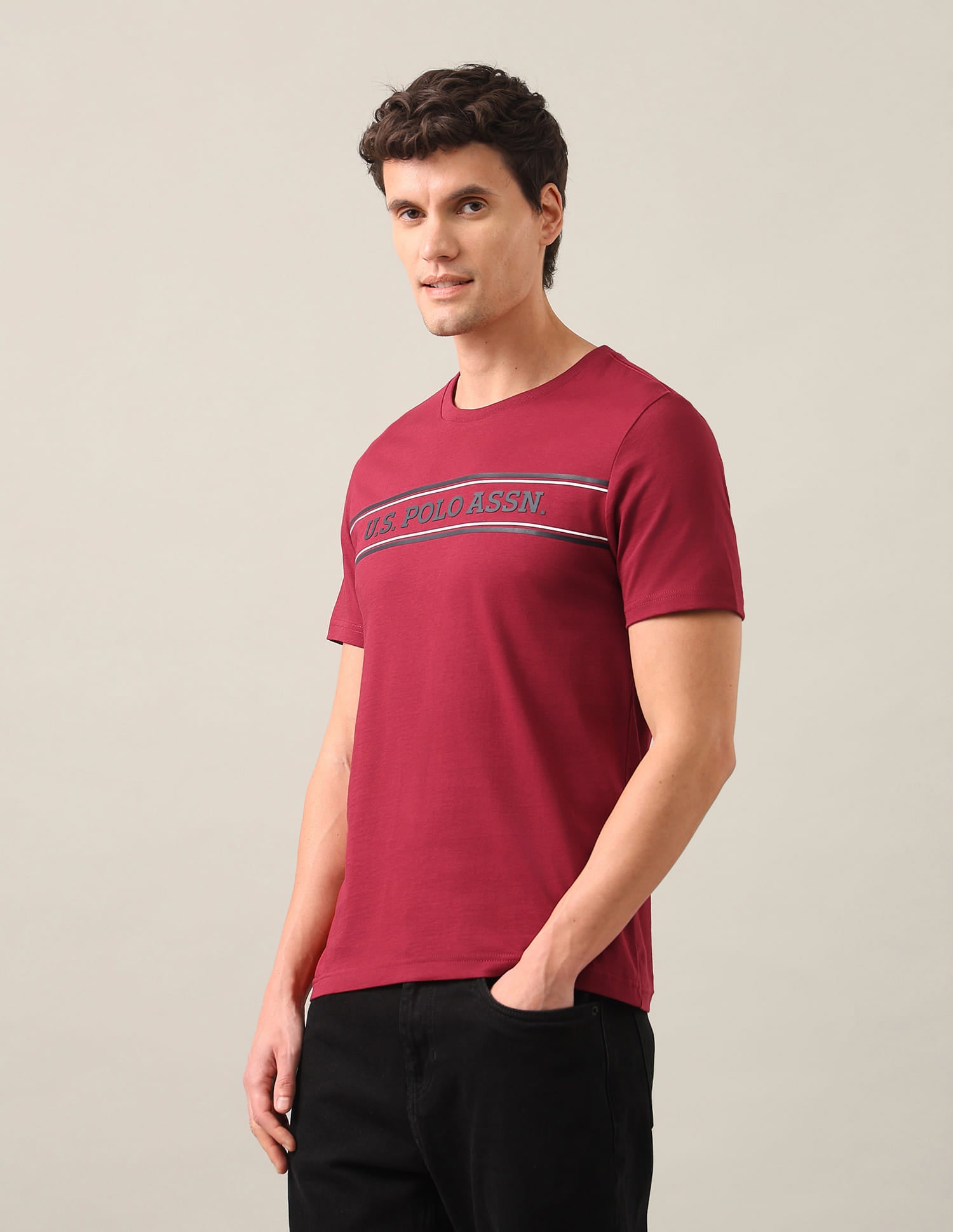Brand Embossed Regular Fit T-Shirt Red - U.S. Polo Assn. India | Large