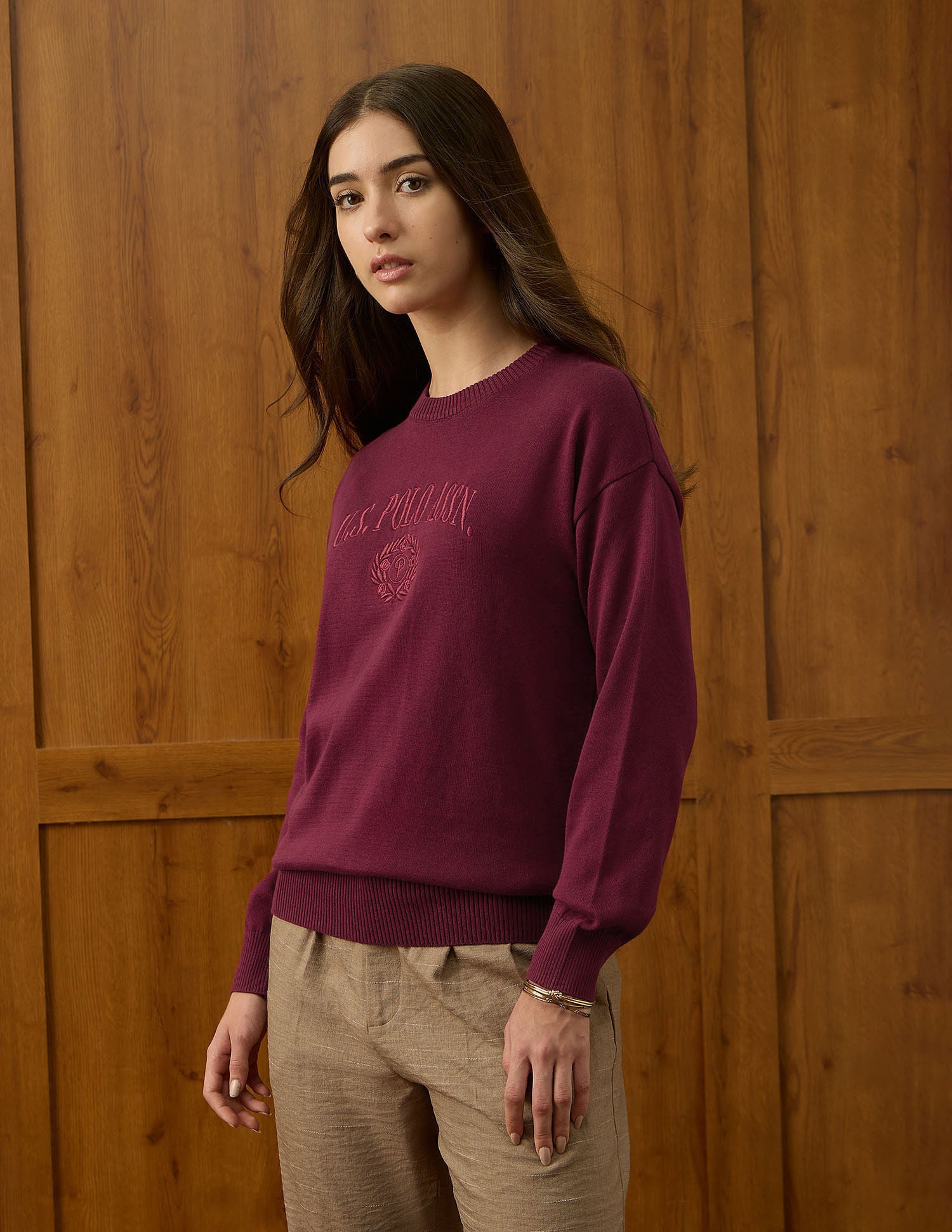 Relaxed Fit Drop Shoulder Sweatshirt Maroon - U.S. POLO ASSN. | Large