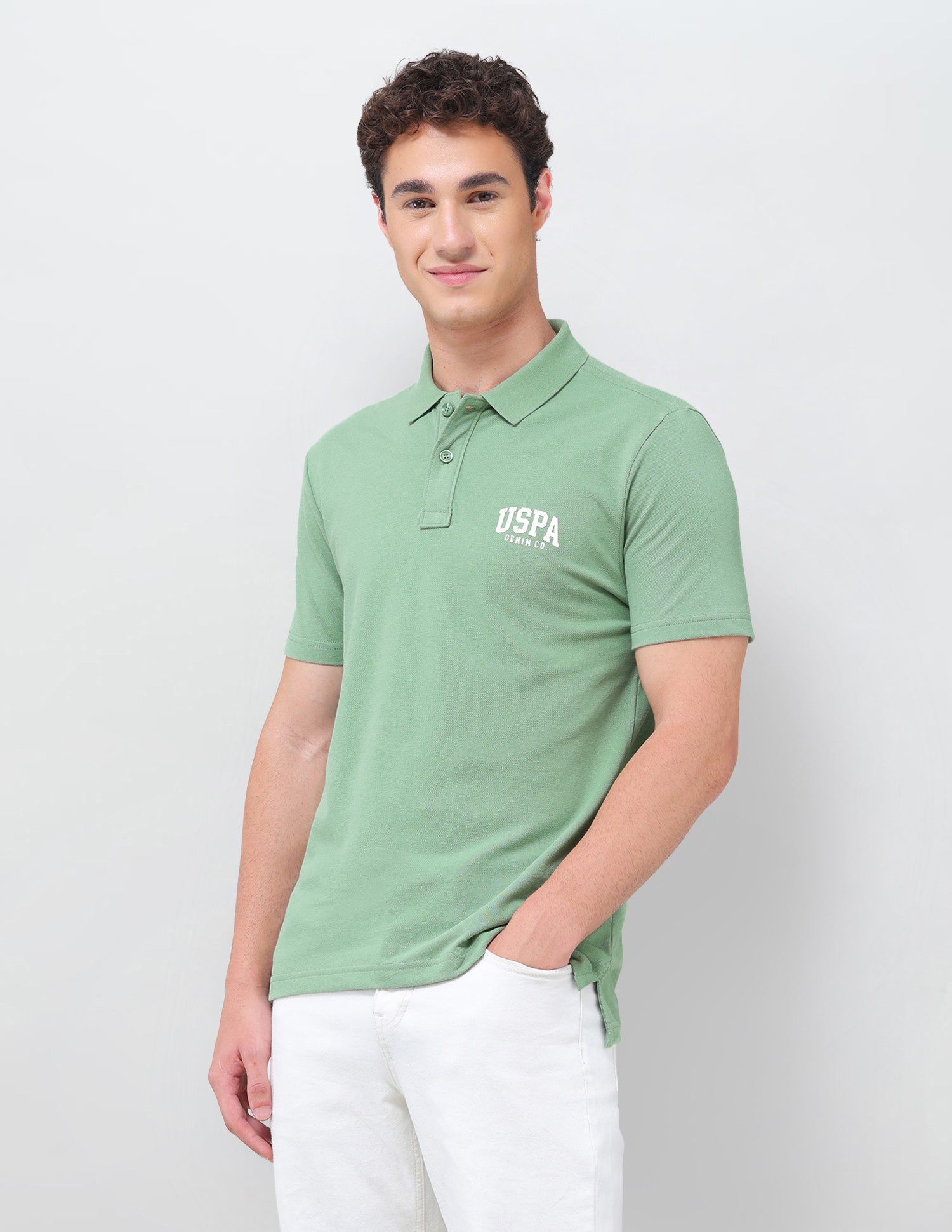 Solid Slim Fit Polo Shirt Light Green - U.S. Polo Assn. India | Large