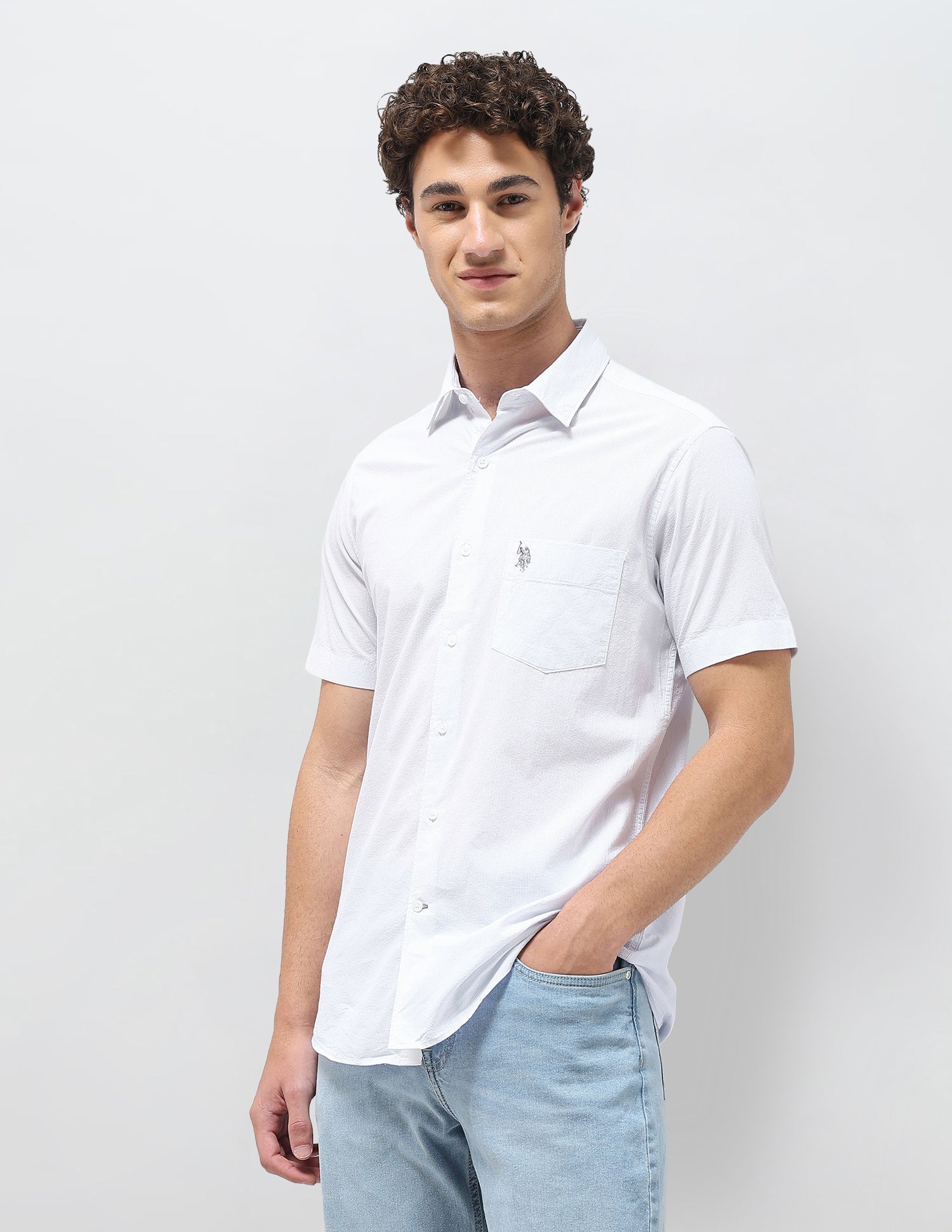 Pinstriped Seersucker Shirt Light Blue - U.S. Polo Assn. India | Large