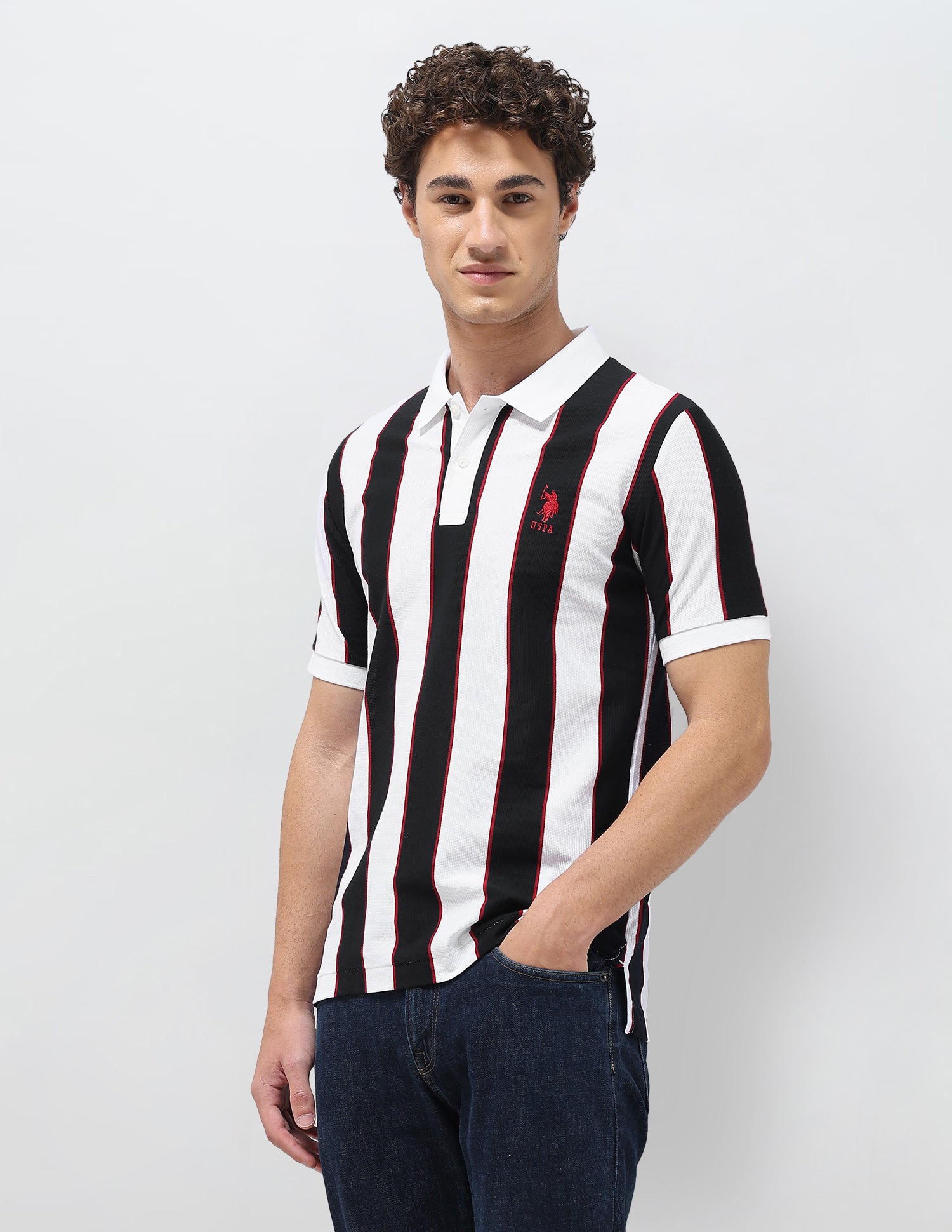 Vertical Striped Slim Fit Polo Shirt White - U.S. Polo Assn. India | Large